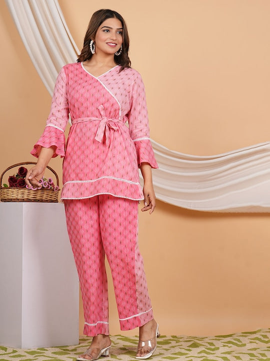 Floral Printed Bell Sleeves Pure Cotton Tunic With Trouser