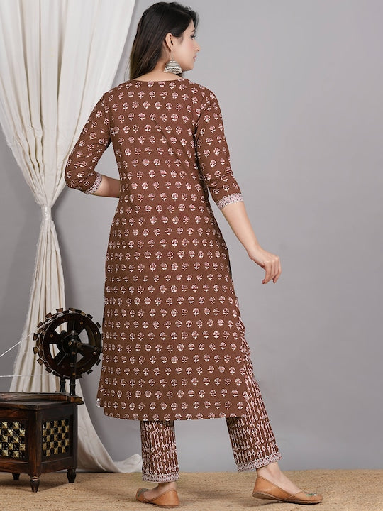 Floral Printed Regular Gotta Patti Cotton Kurta Set