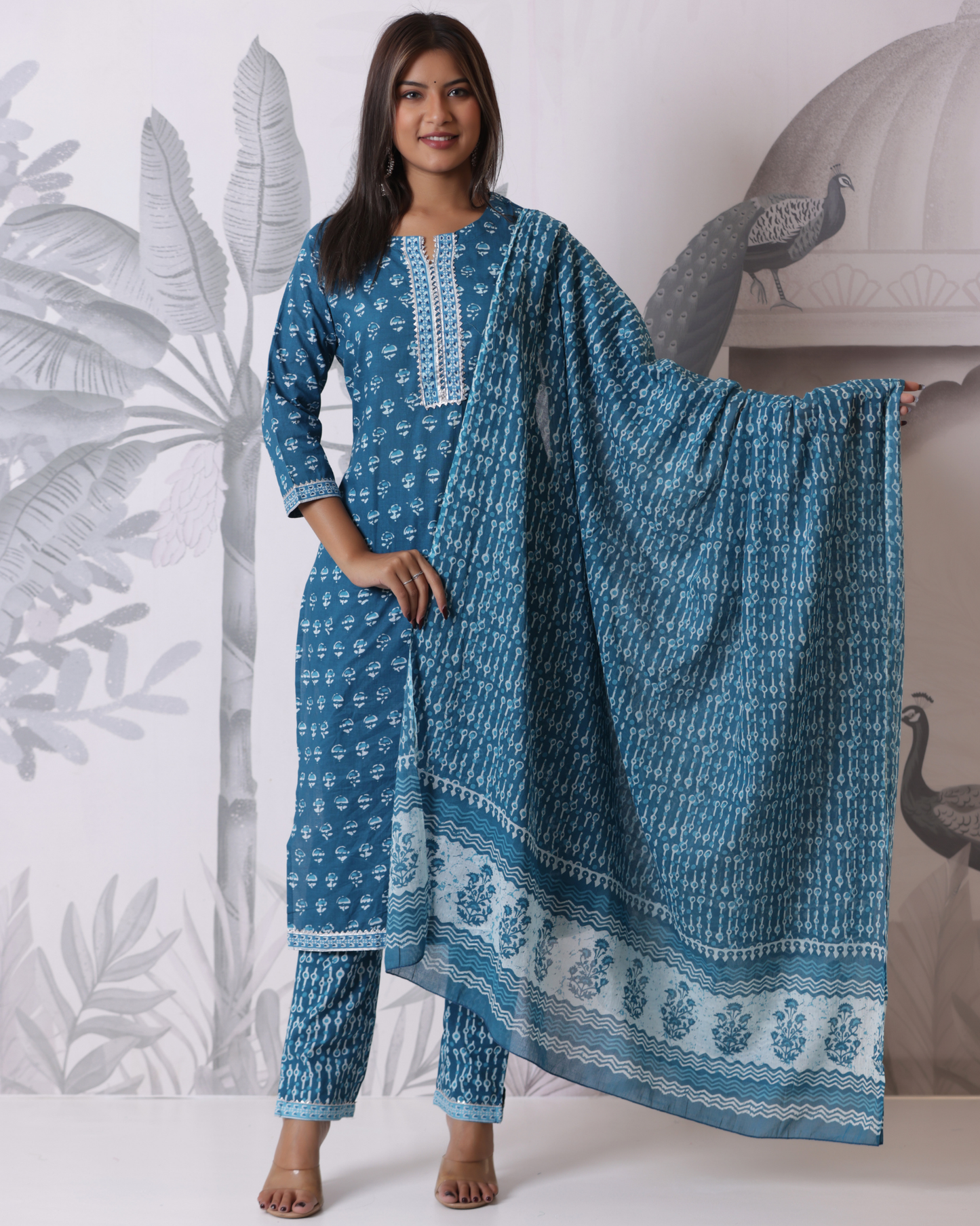 Ethnic Motifs Printed Cotton Straight Kurta Set
