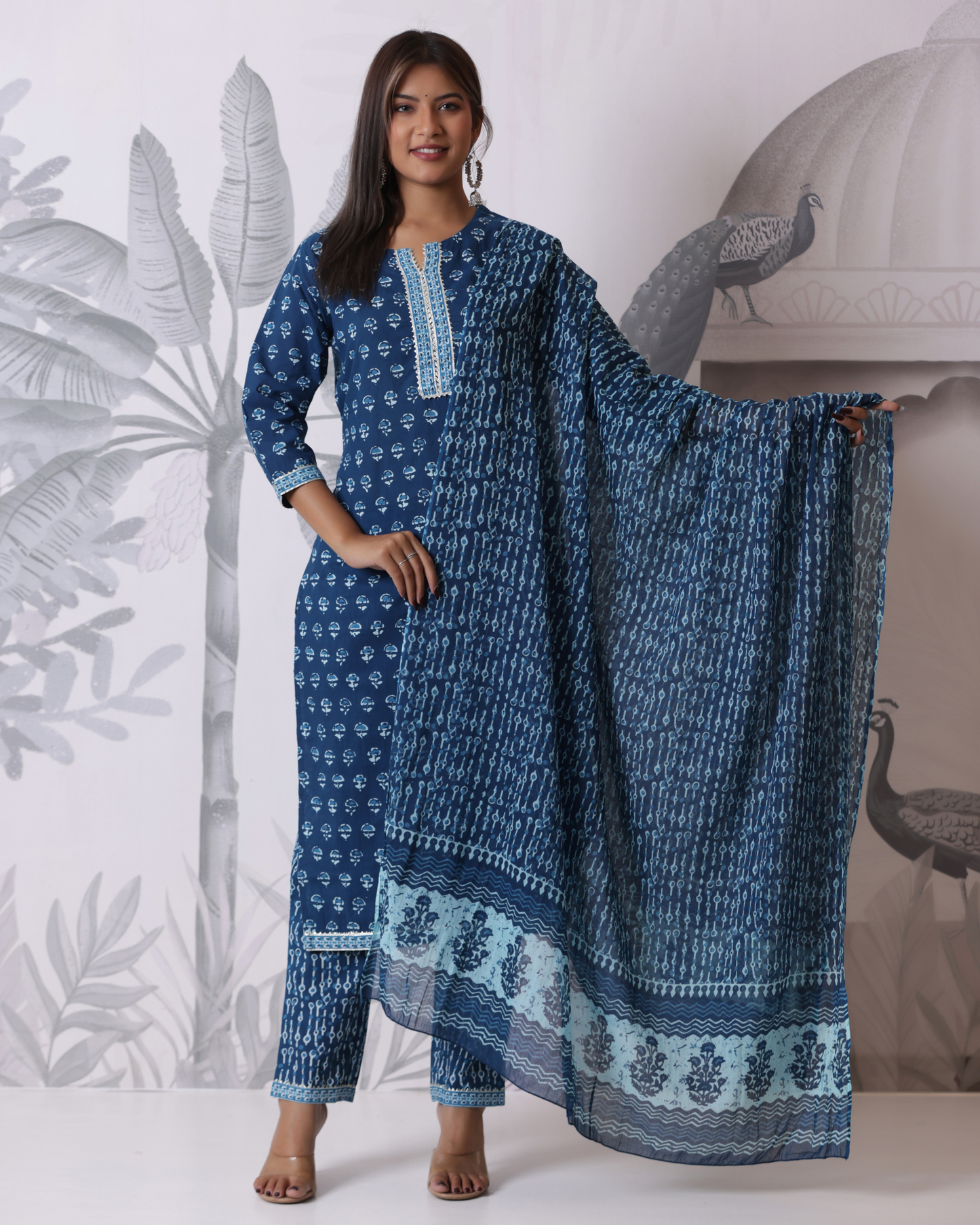 Ethnic Motifs Printed Gotta Patti Pure Cotton Straight Kurta Set
