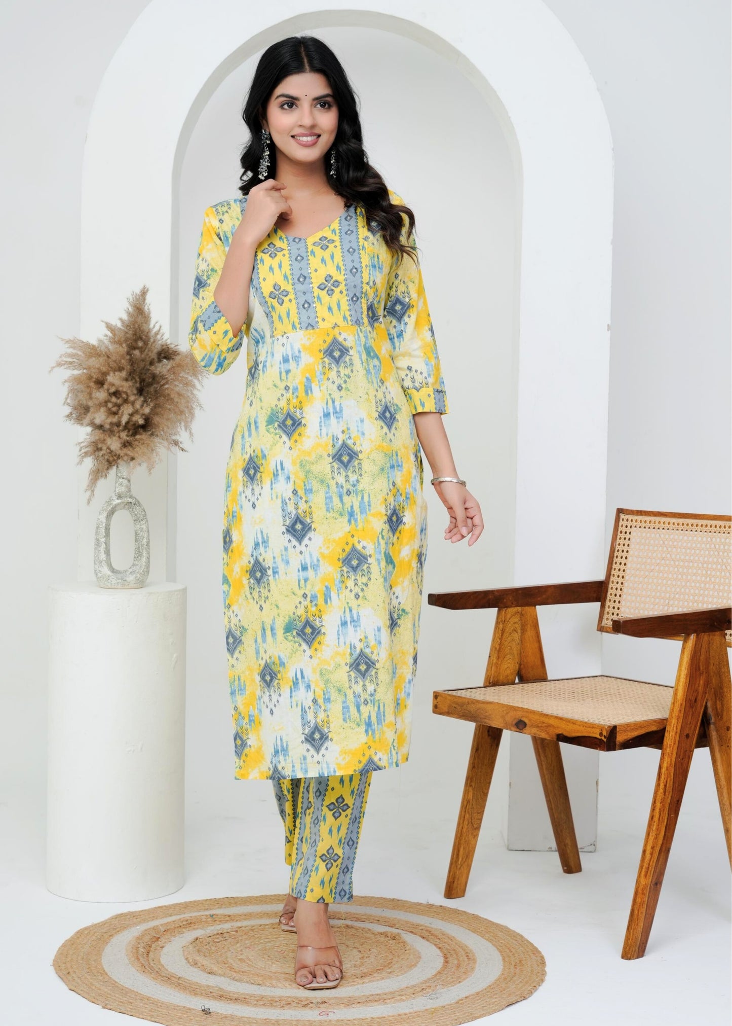 Cotton Floral Printed Straight Kurta Set With Dupatta