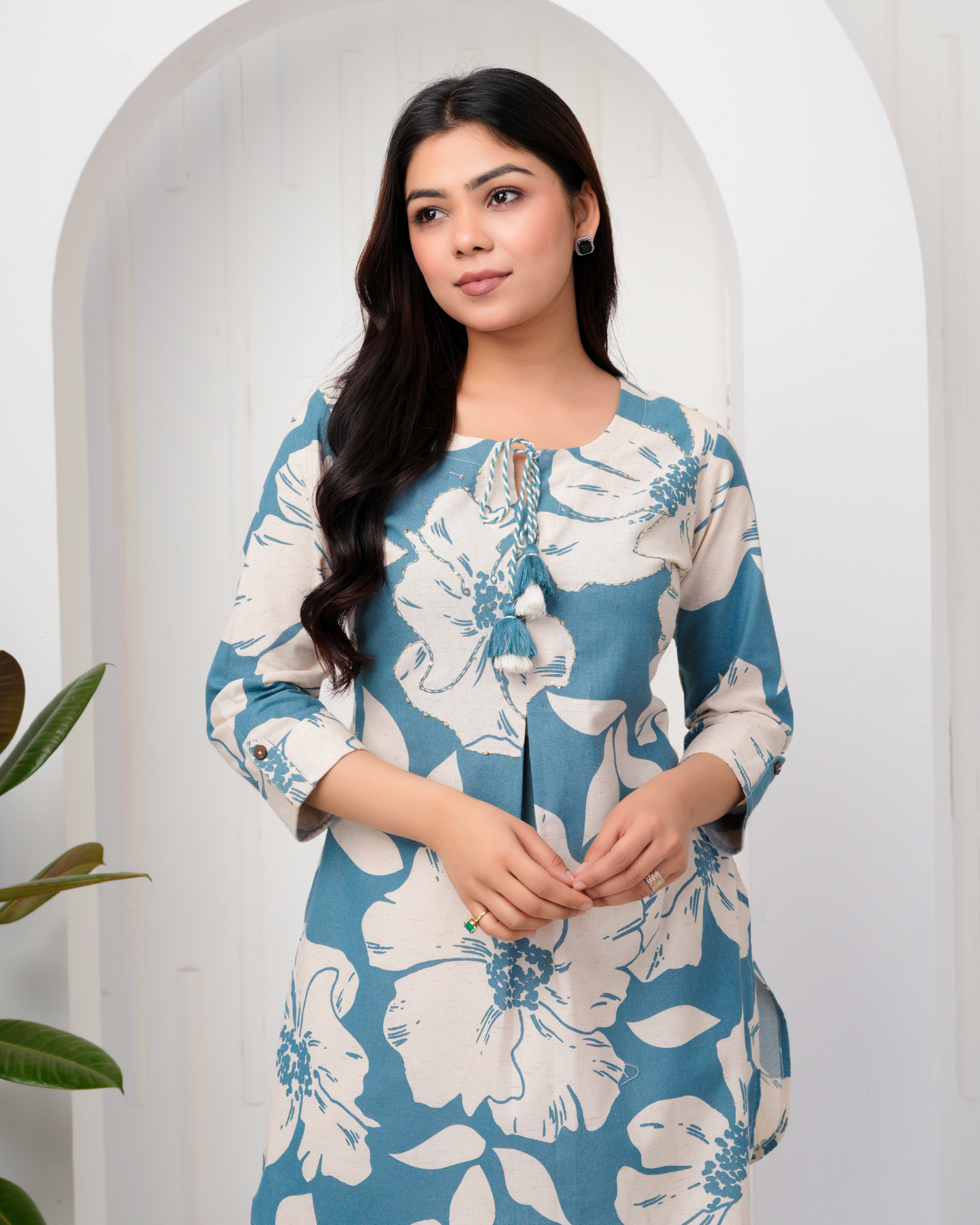 Women's Round Neck, Printed Blue Co-Ord Set, Night Suit Set