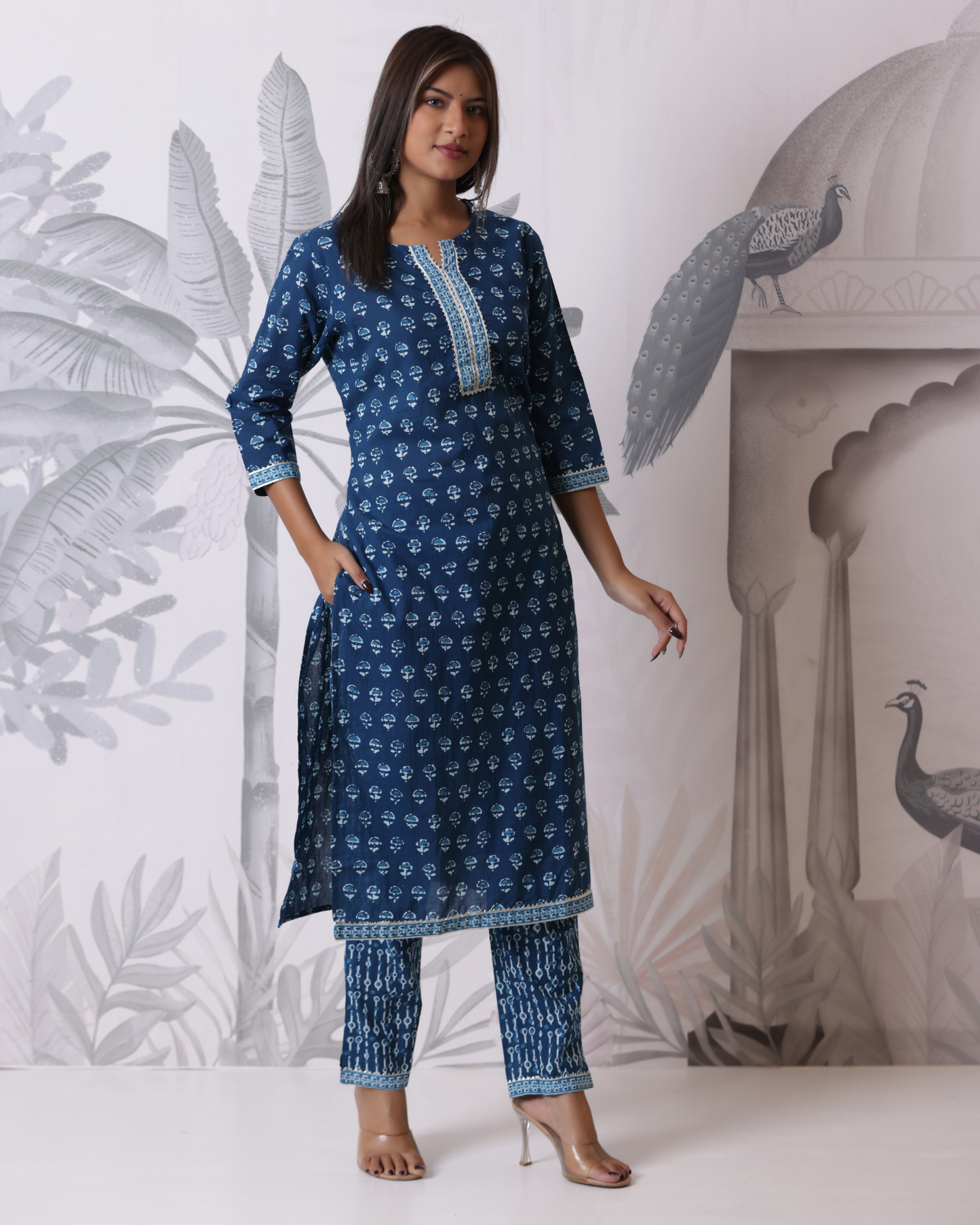 Ethnic Motifs Printed Gotta Patti Pure Cotton Straight Kurta Set
