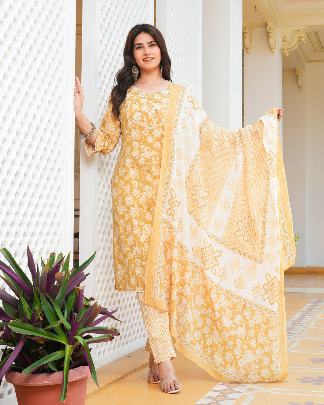 Pale Orange Kurta Set With Dupatta