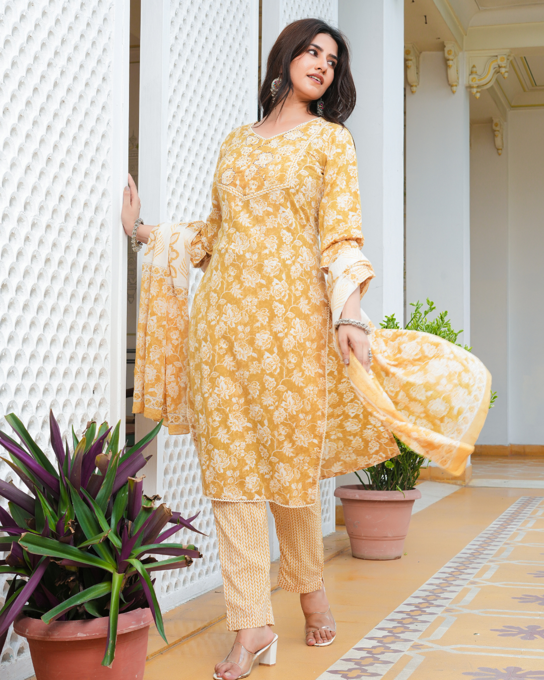 Pale Orange Kurta Set With Dupatta
