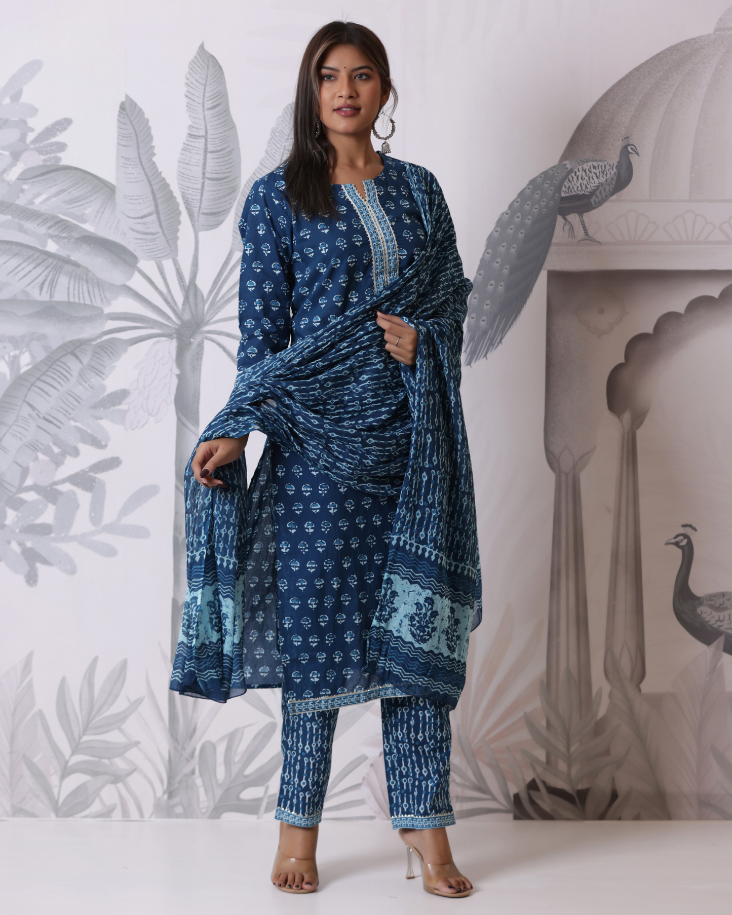 Ethnic Motifs Printed Gotta Patti Pure Cotton Straight Kurta Set