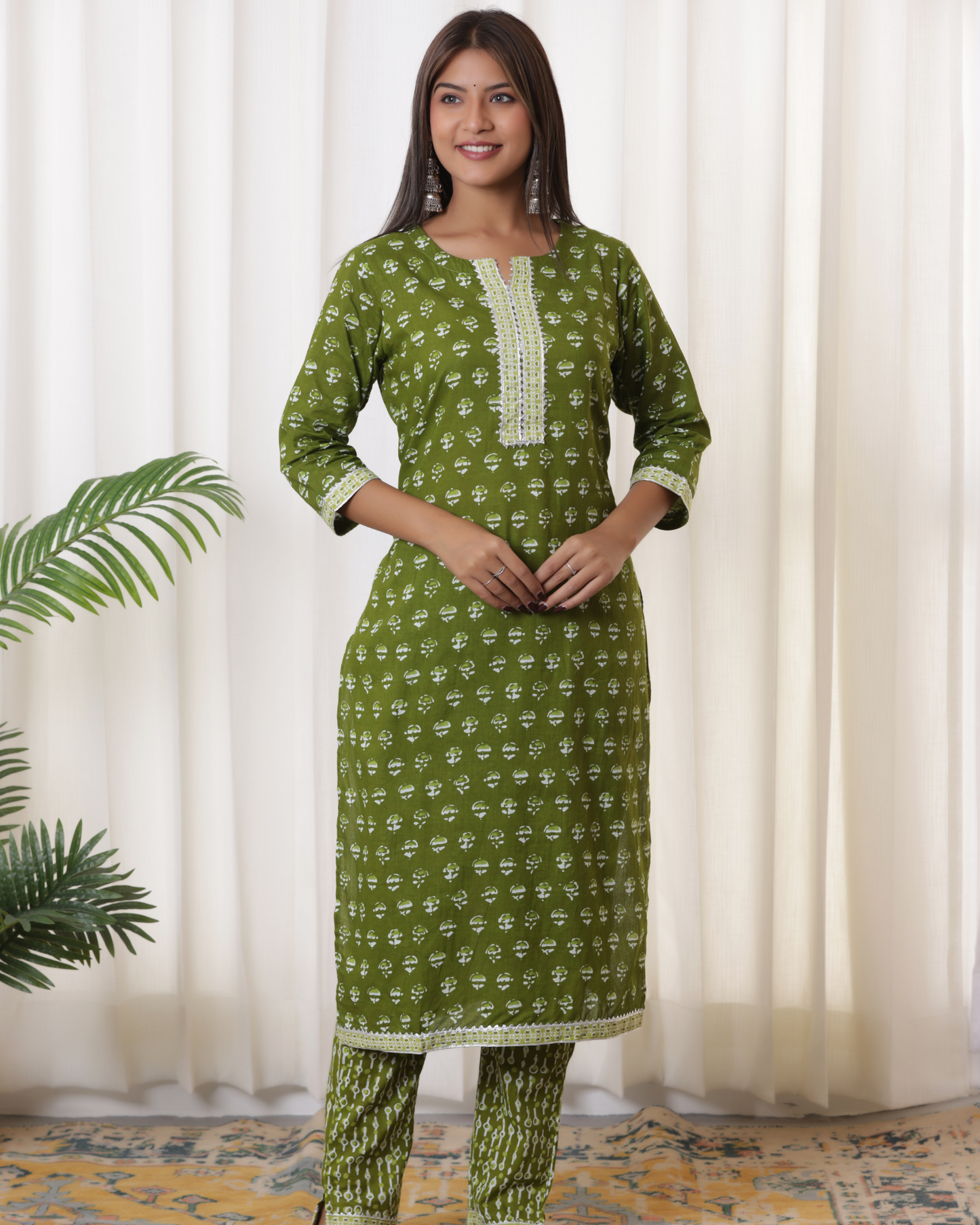 Ethnic Motifs Printed Gotta Patti Pure Cotton Straight Kurta Set