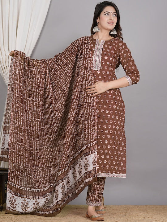 Floral Printed Regular Gotta Patti Cotton Kurta Set