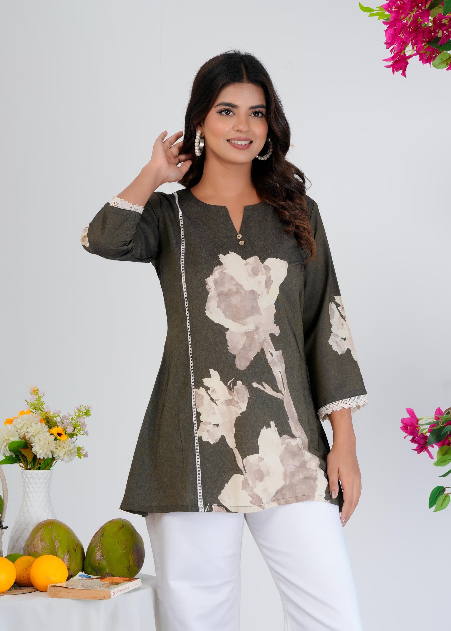 Floral Printed Regular Green Top
