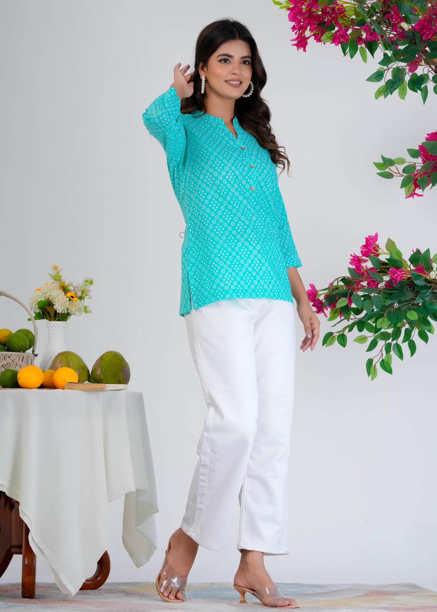 Cotton Printed Regular Blue Top