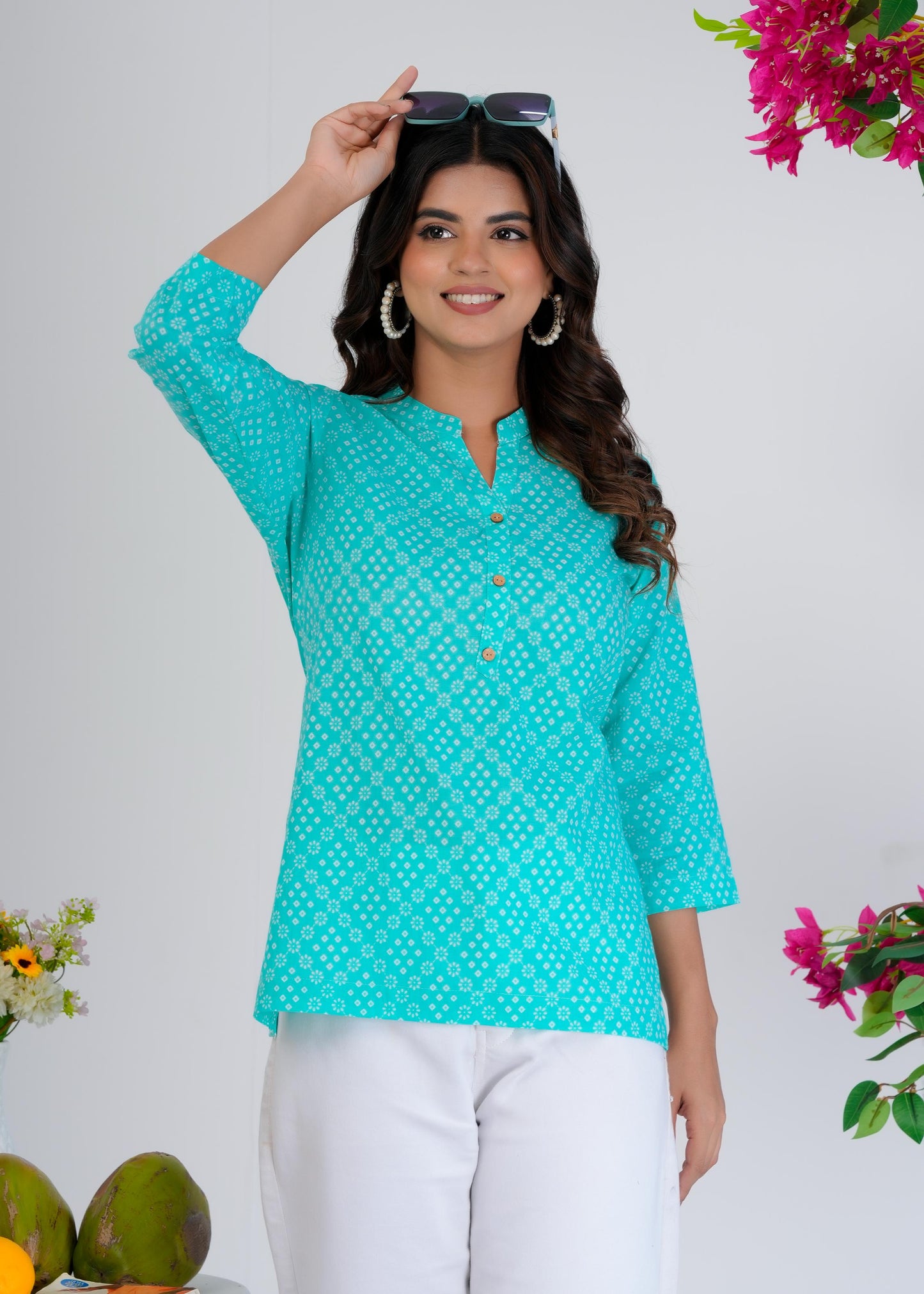 Cotton Printed Regular Blue Top