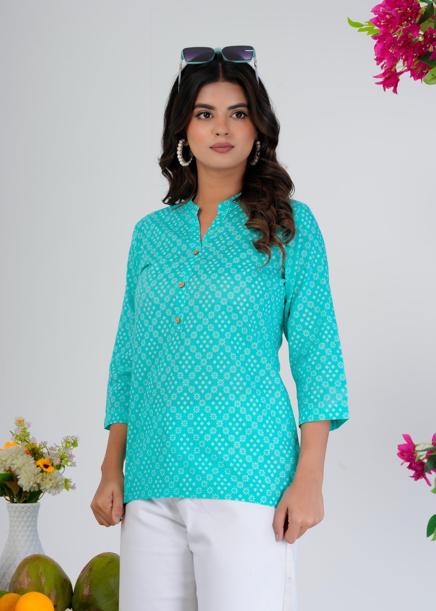 Cotton Printed Regular Blue Top
