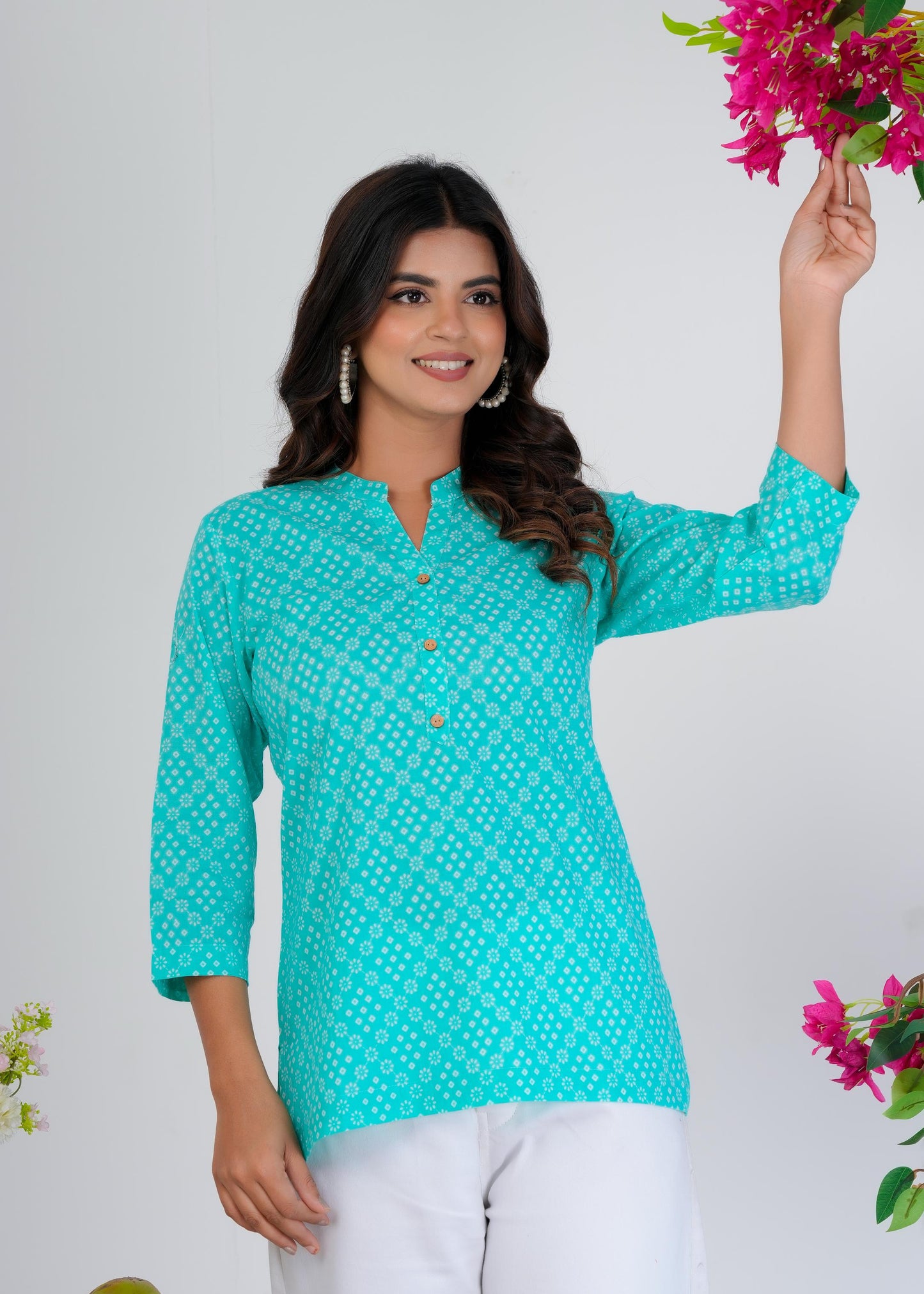 Cotton Printed Regular Blue Top