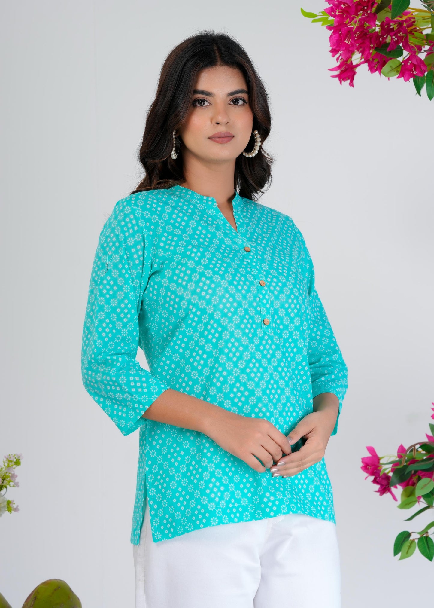 Cotton Printed Regular Blue Top