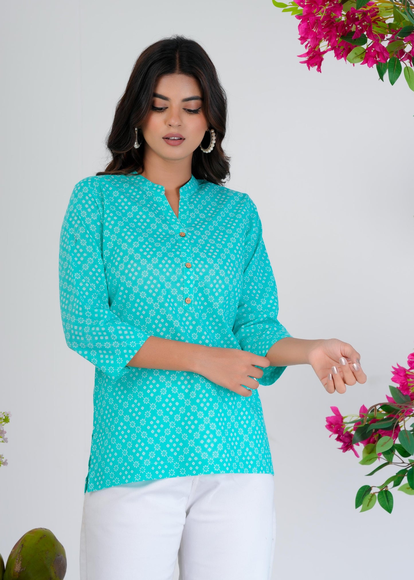 Cotton Printed Regular Blue Top