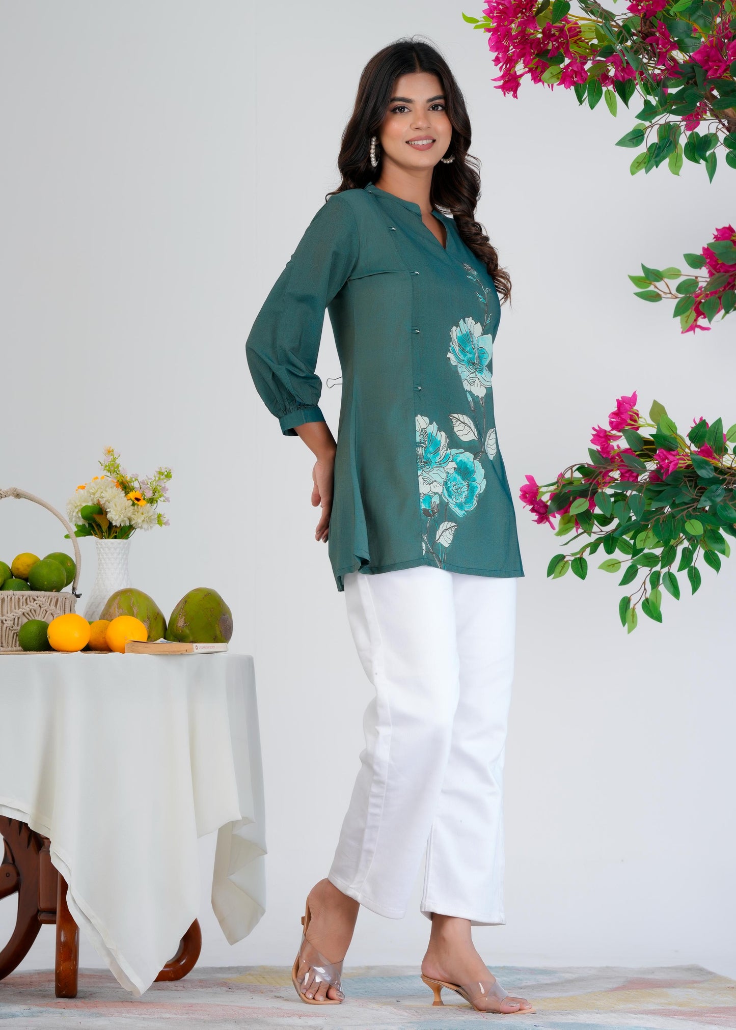 Floral Printed Regular Green Top