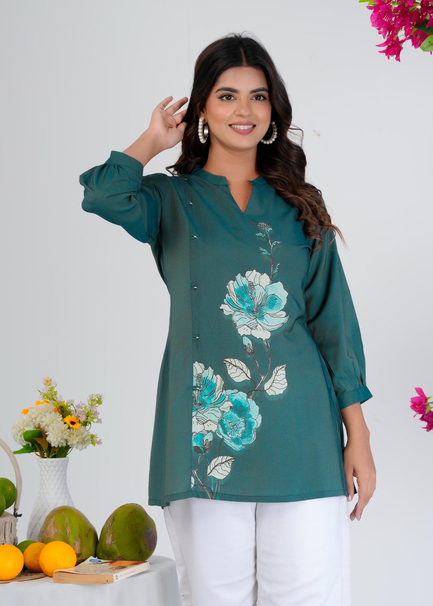 Floral Printed Regular Green Top