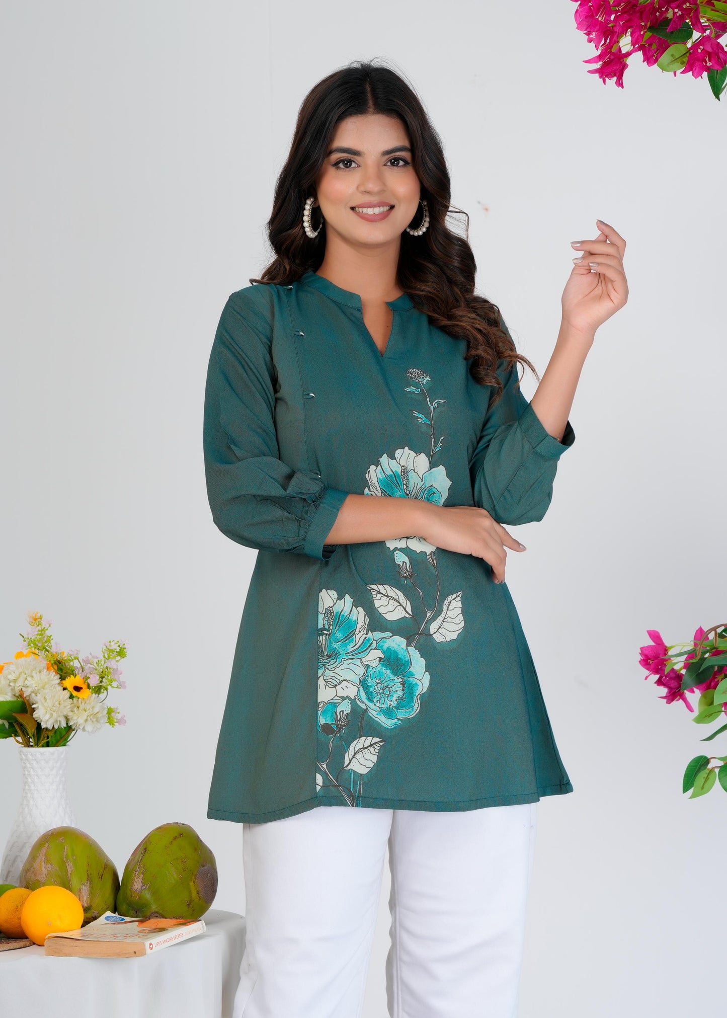 Floral Printed Regular Green Top