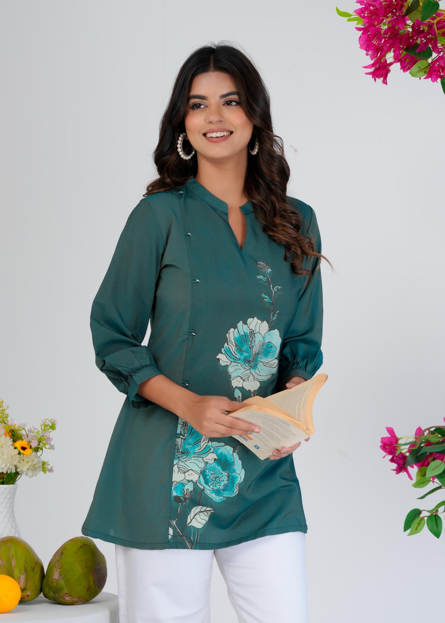 Floral Printed Regular Green Top