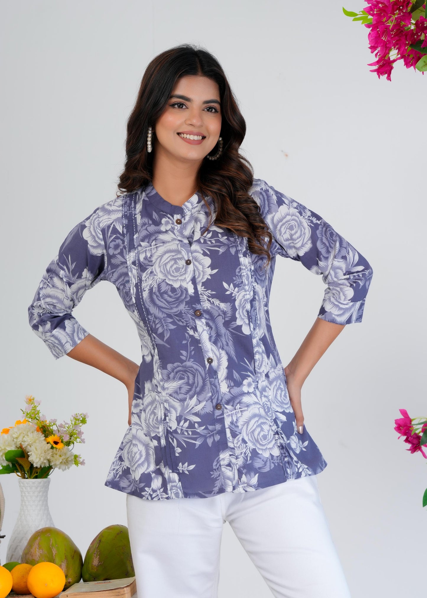 Cotton Printed Regular Purple Top