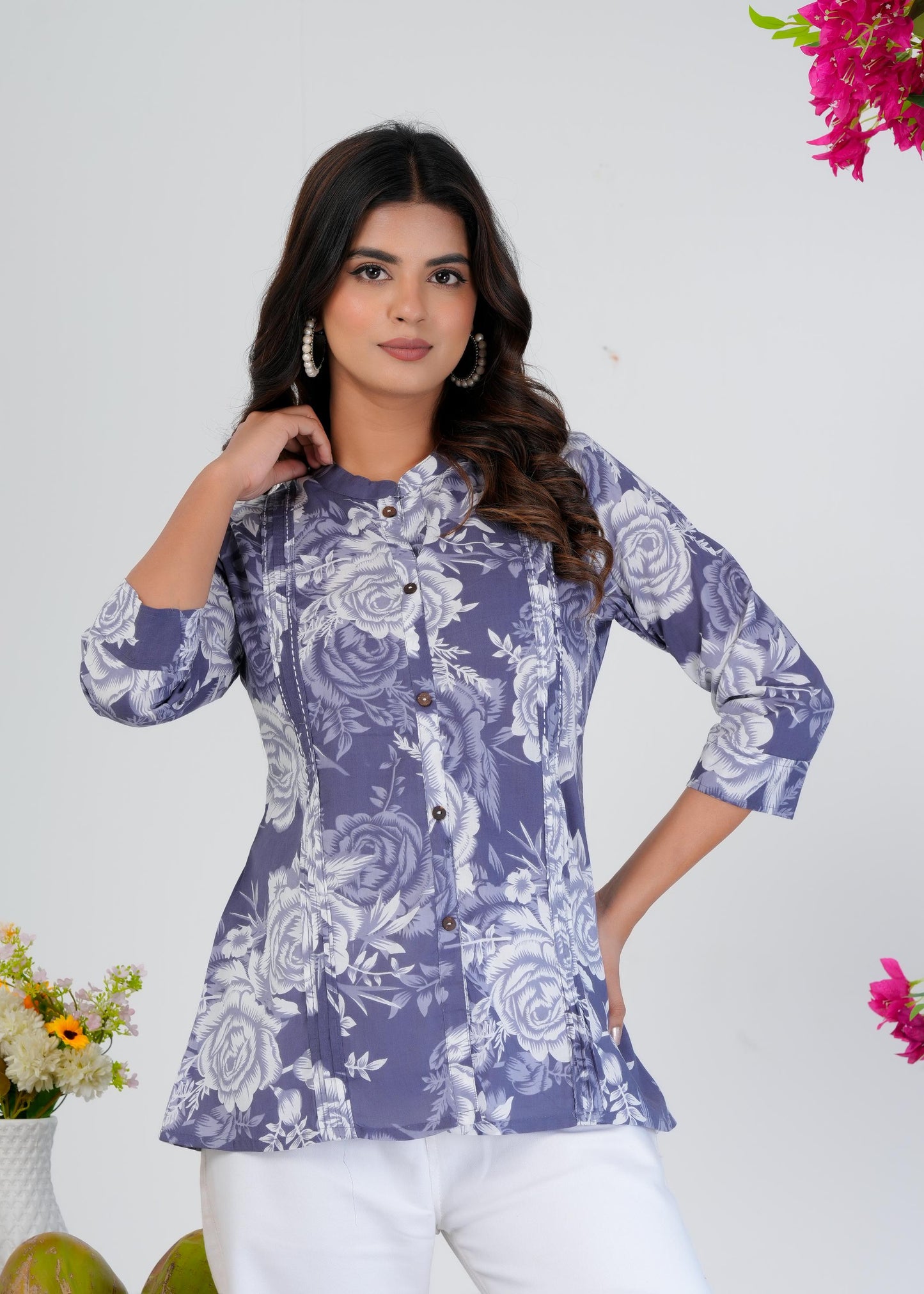 Cotton Printed Regular Purple Top