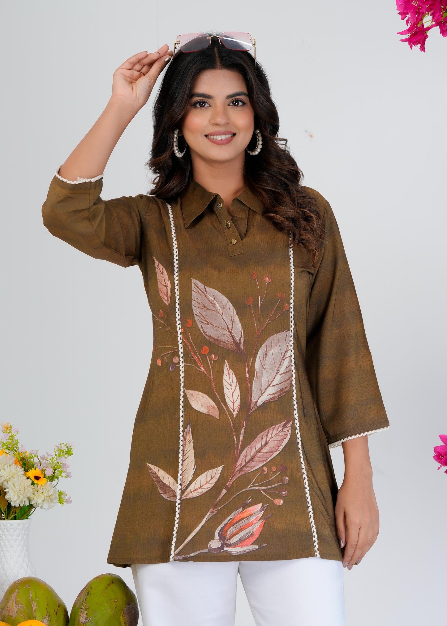 Floral Printed Regular Brown Top
