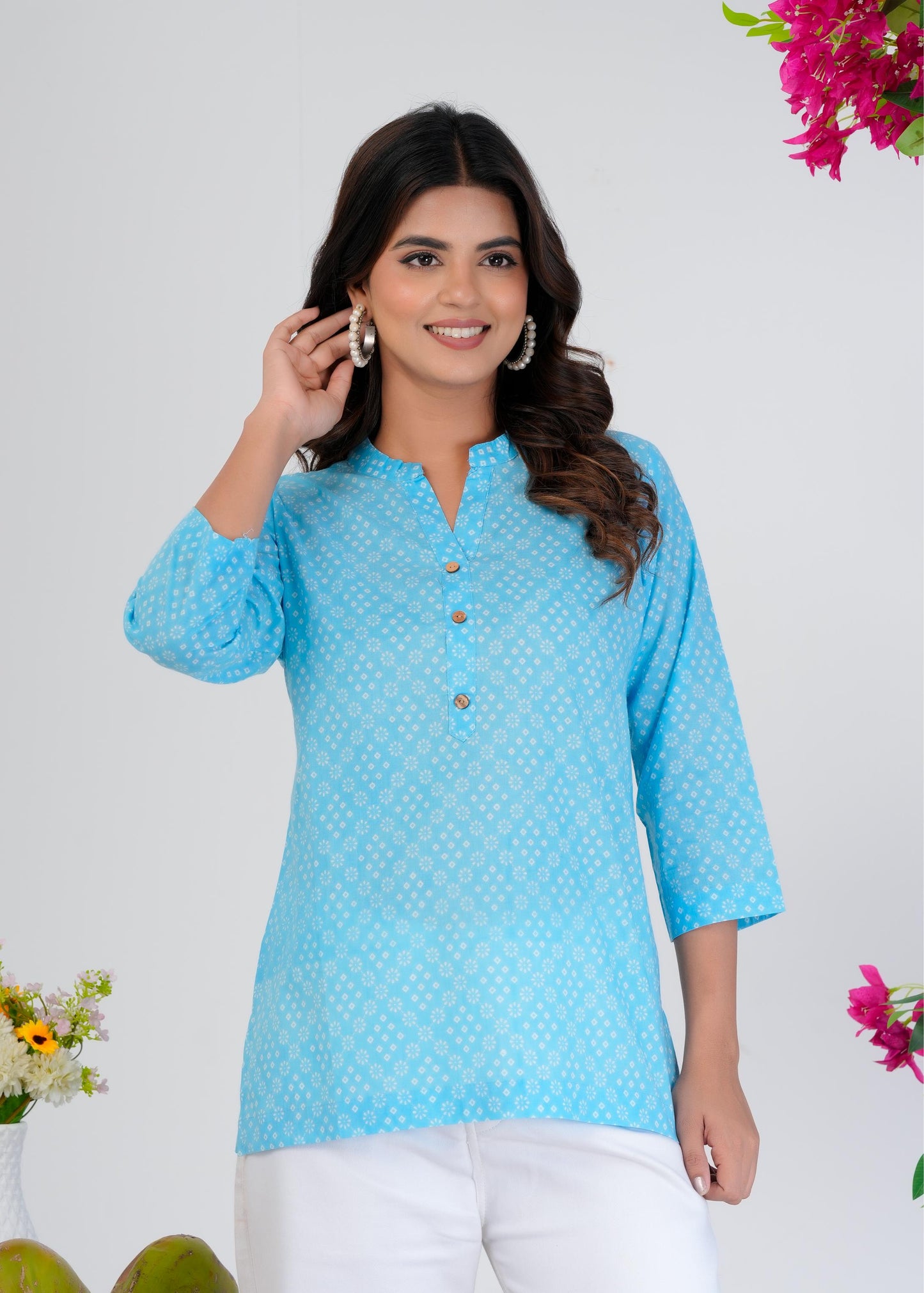 Cotton Printed Regular Blue Top