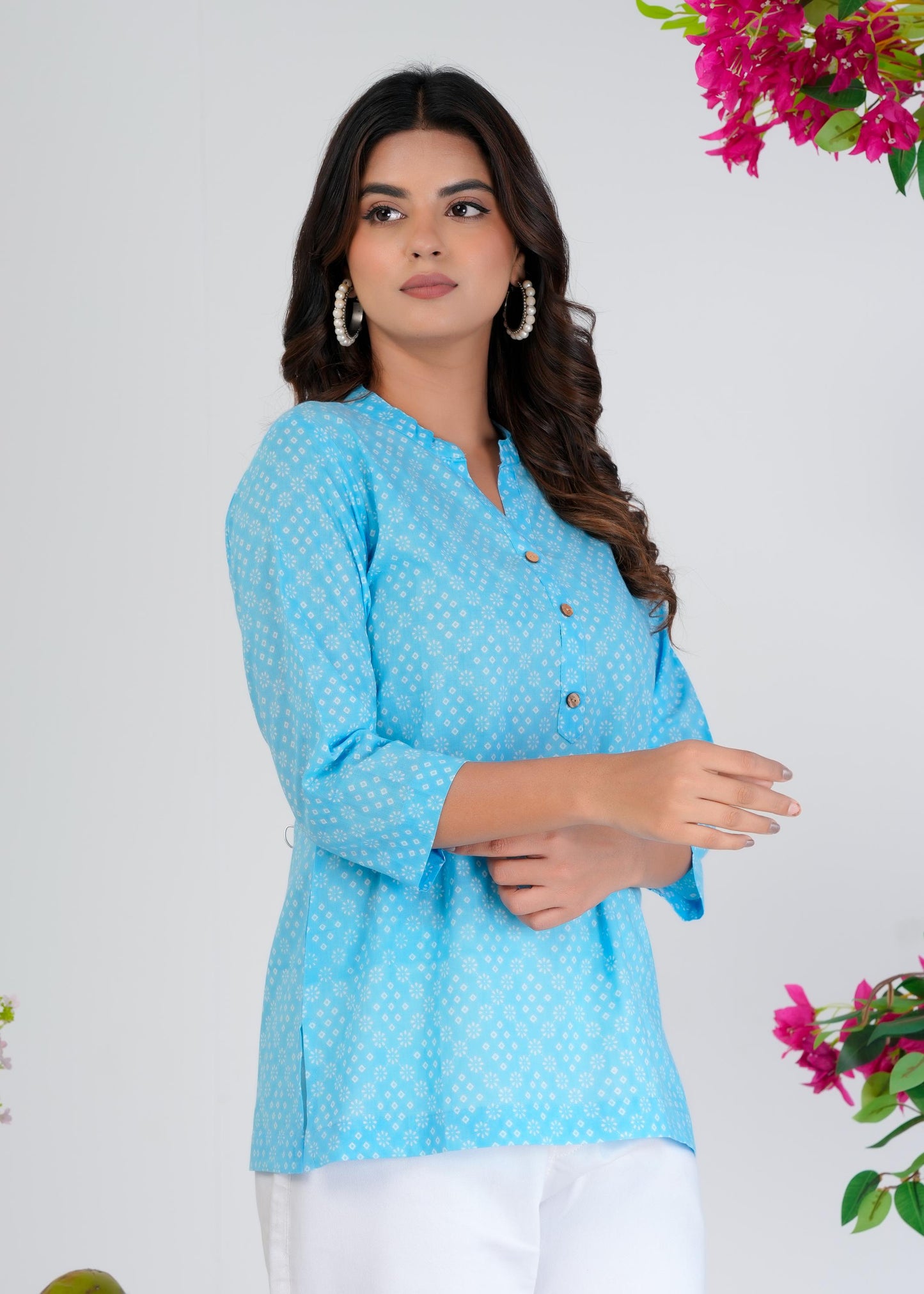 Cotton Printed Regular Blue Top