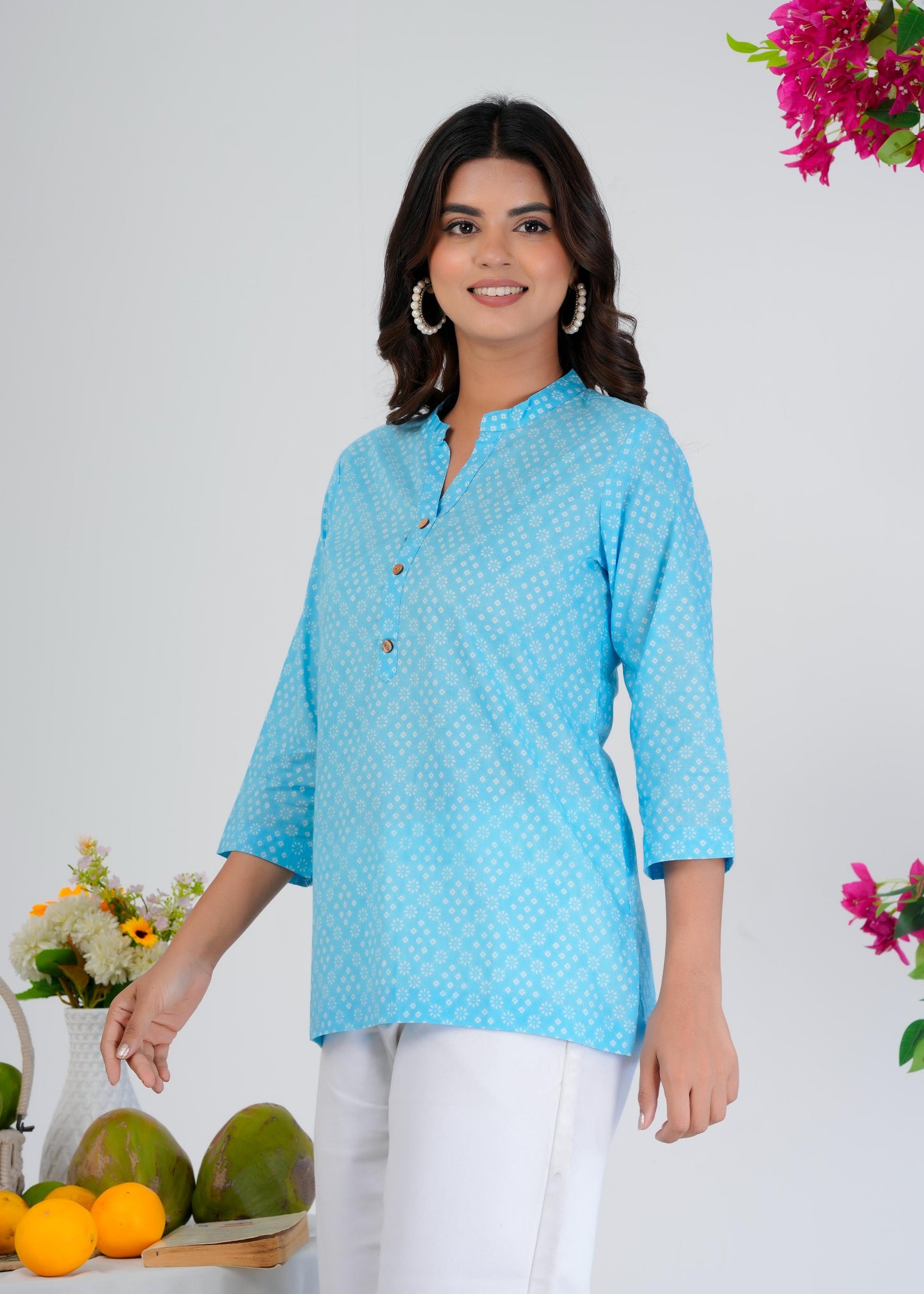 Cotton Printed Regular Blue Top