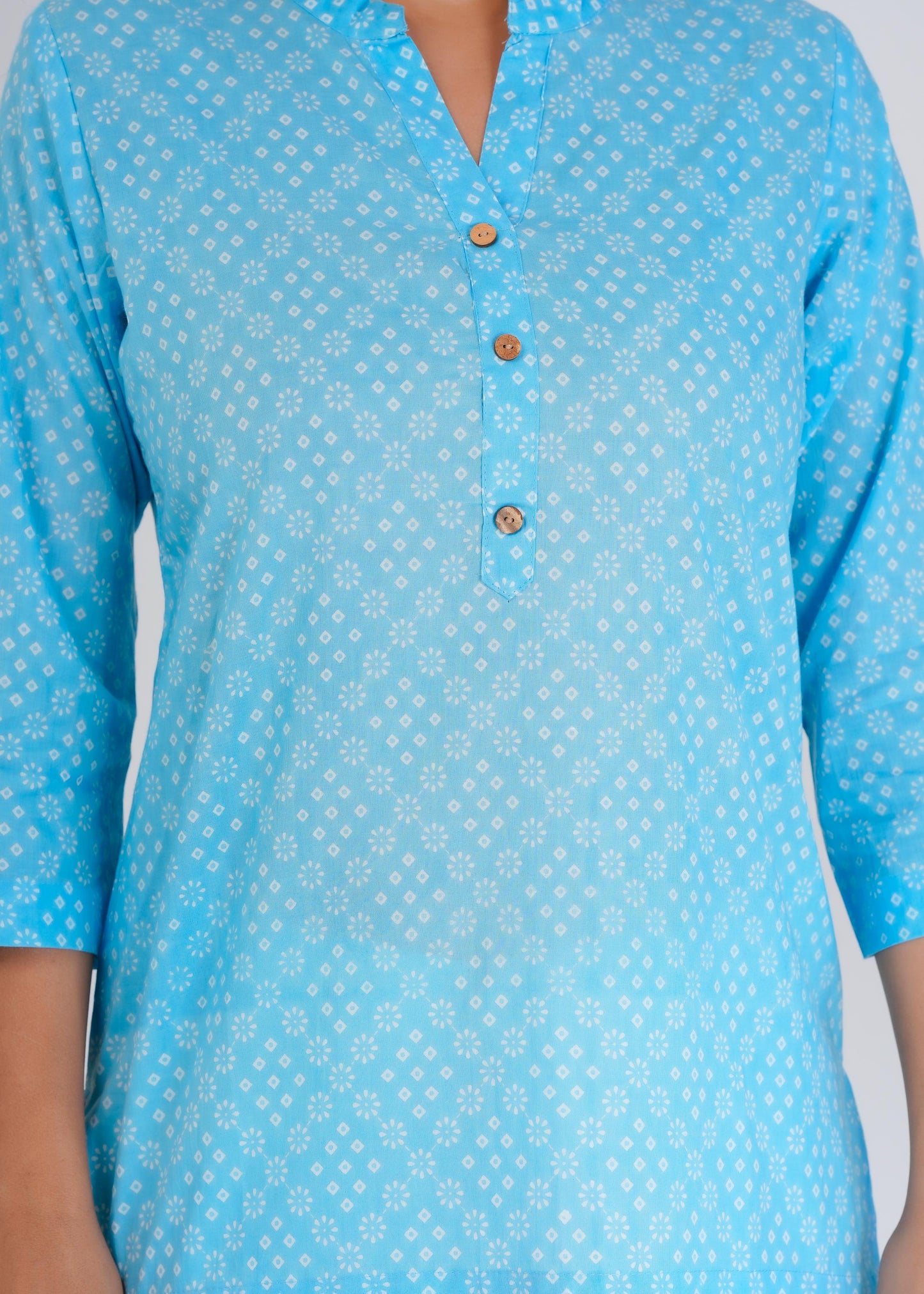 Cotton Printed Regular Blue Top