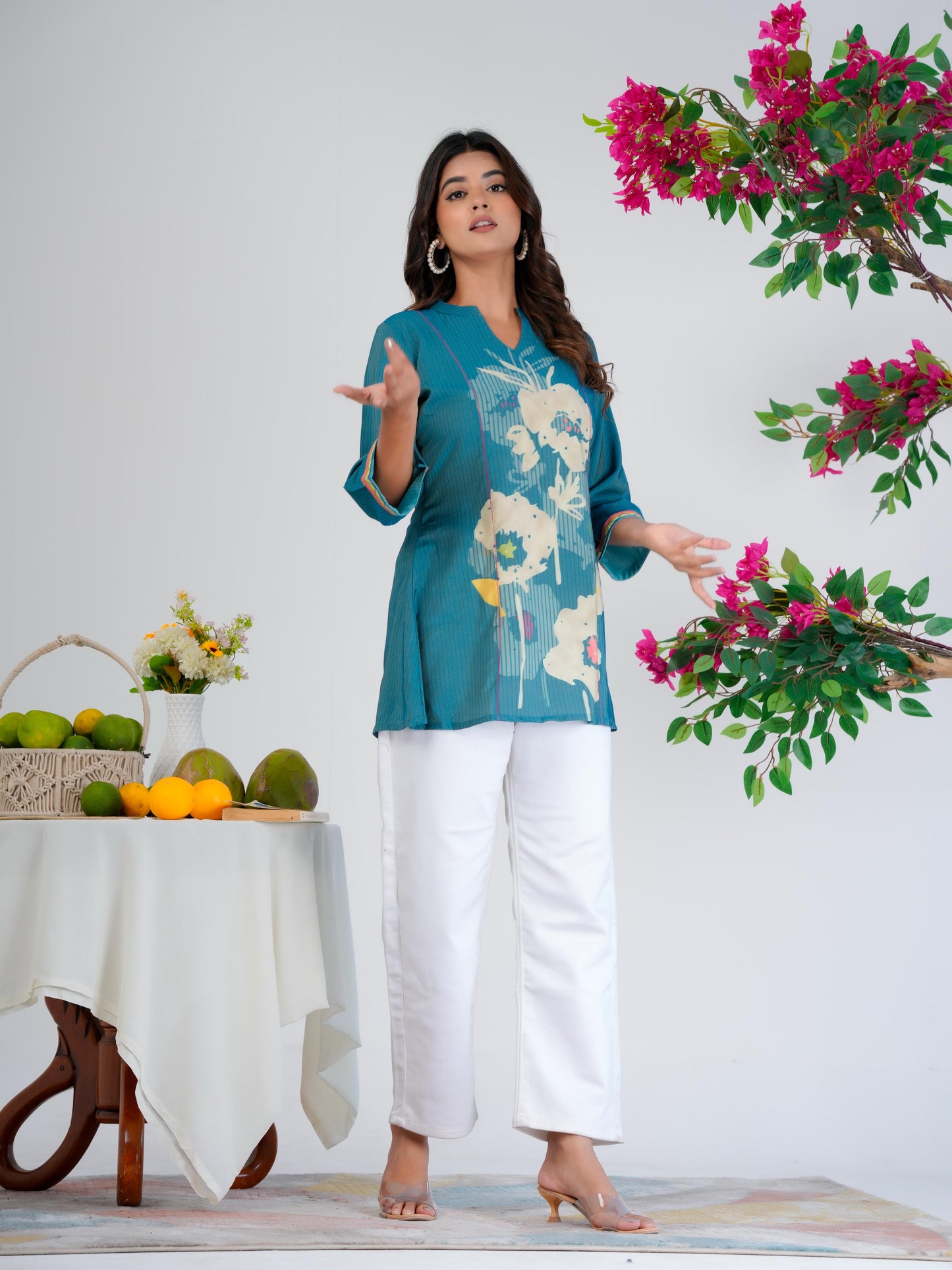 Floral Printed Regular Blue Top