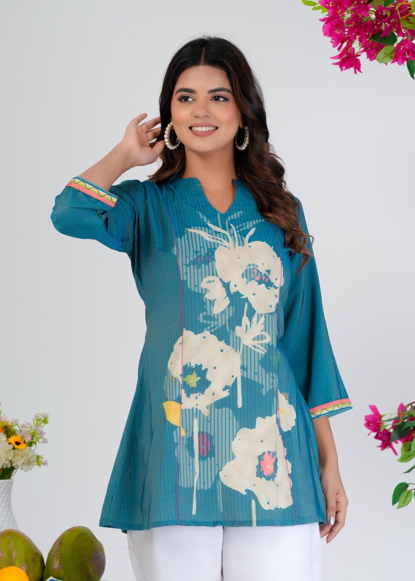 Floral Printed Regular Blue Top