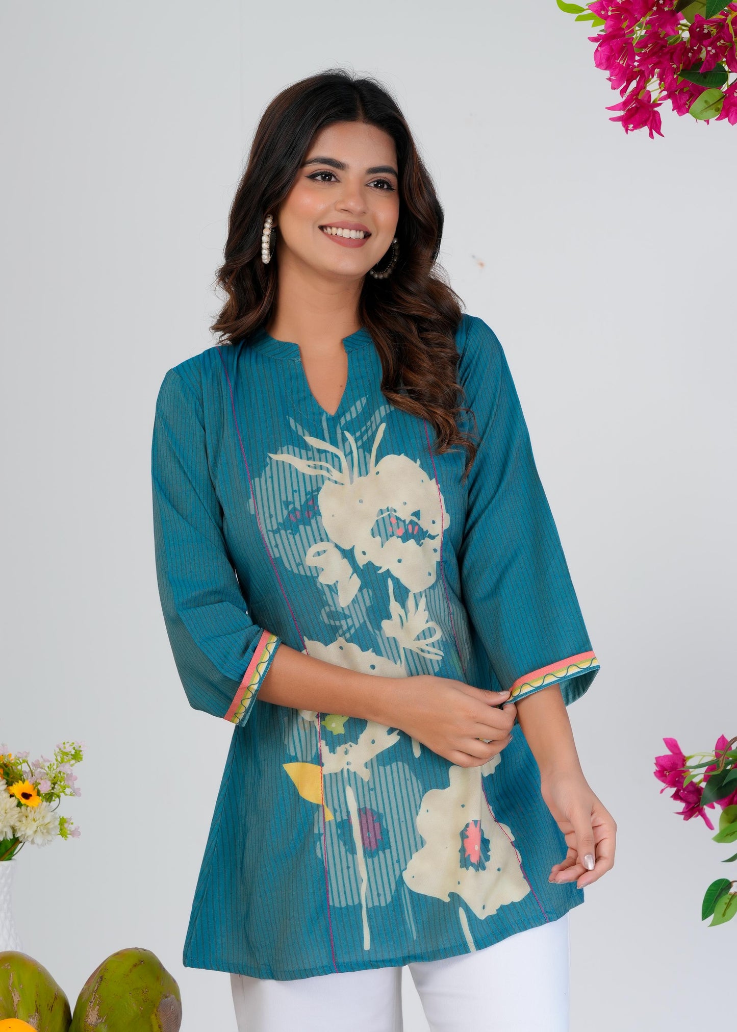 Floral Printed Regular Blue Top