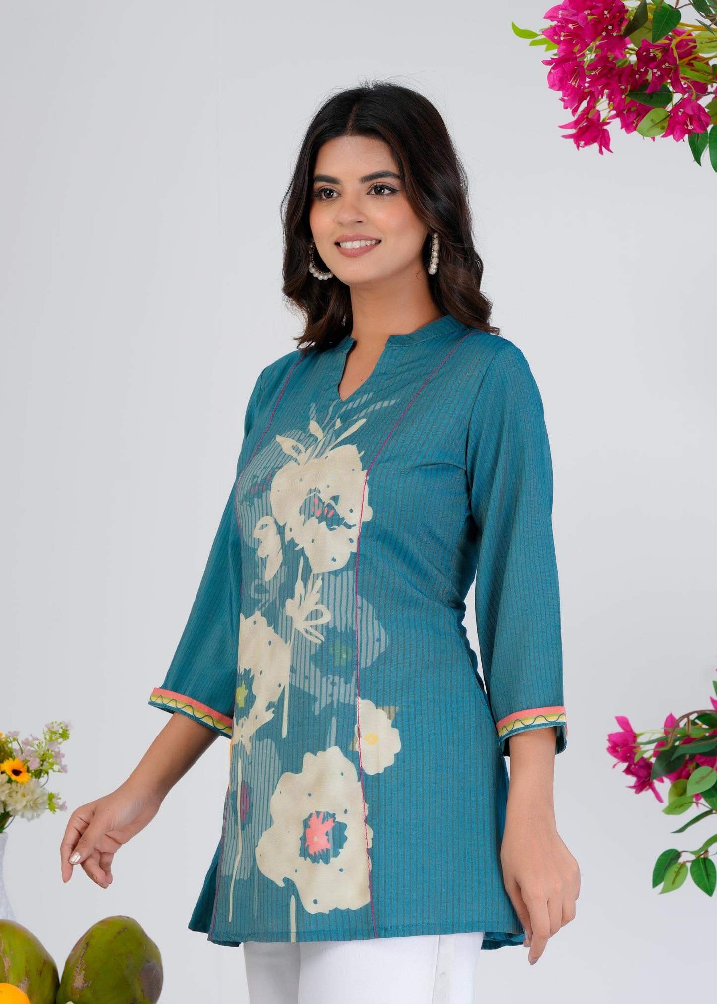 Floral Printed Regular Blue Top