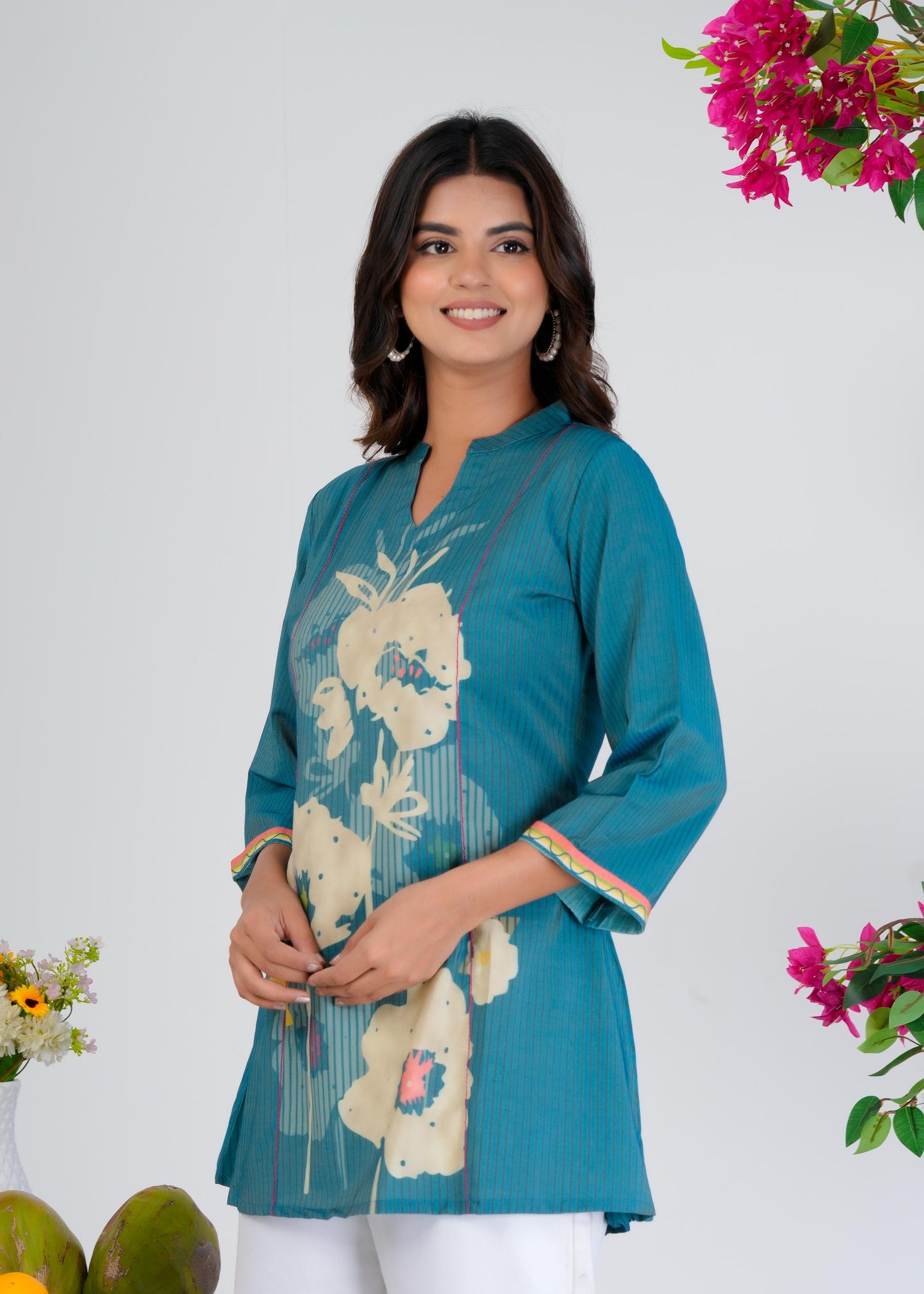 Floral Printed Regular Blue Top