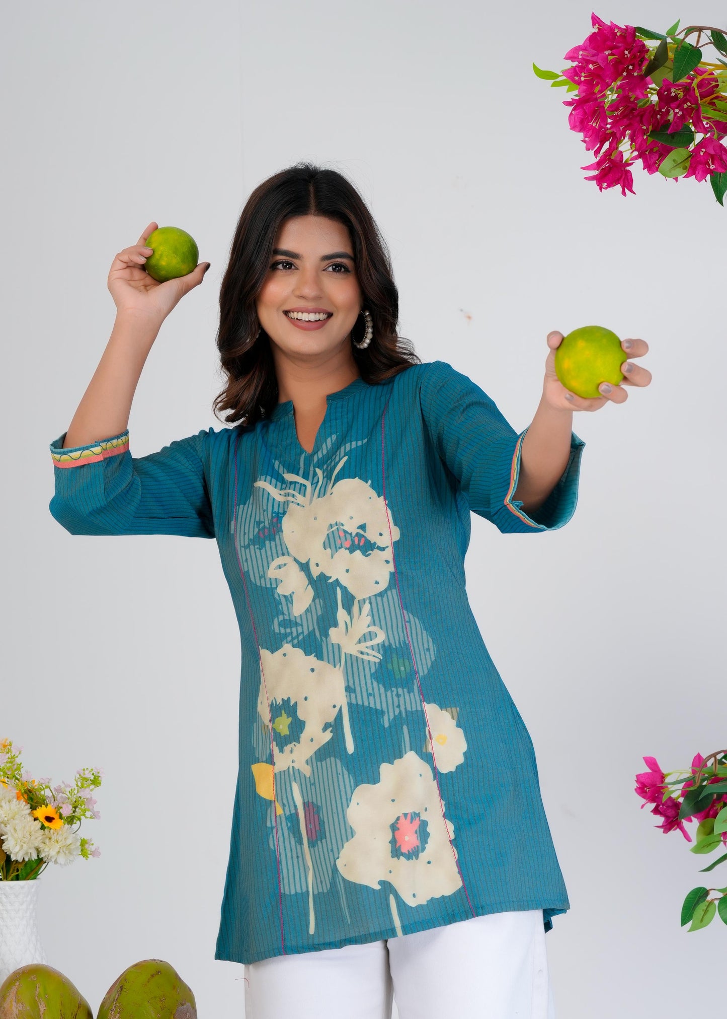 Floral Printed Regular Blue Top