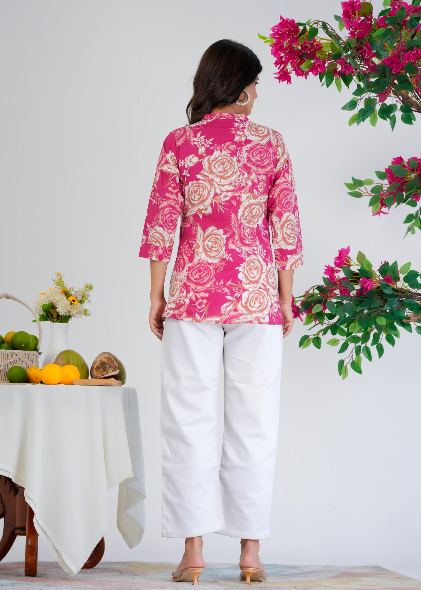Cotton Printed Regular Pink Top