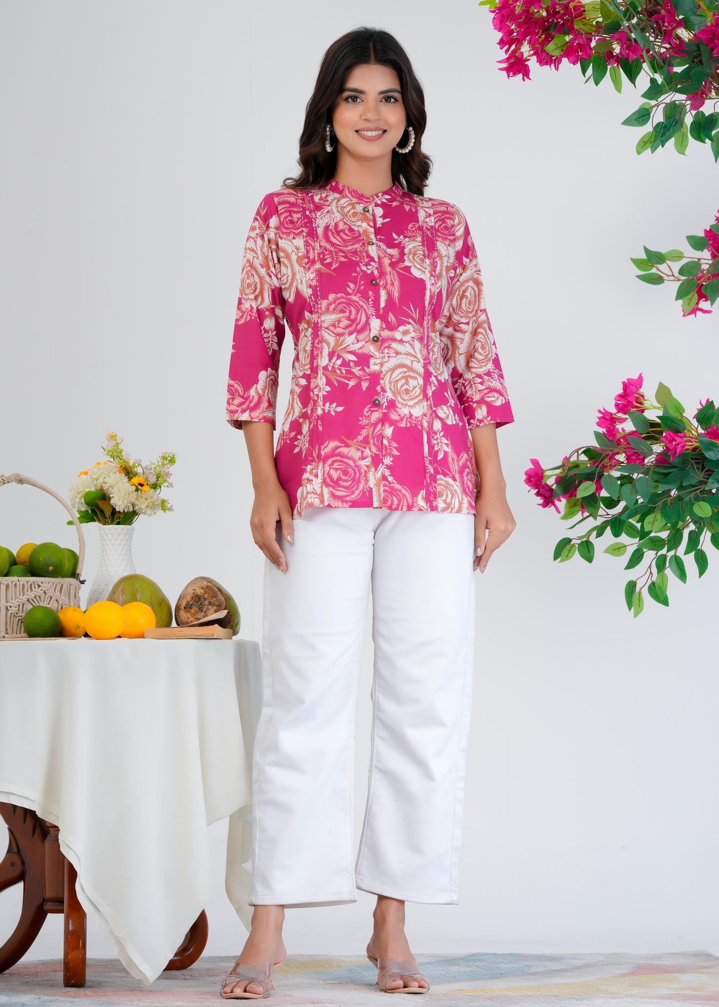 Cotton Printed Regular Pink Top