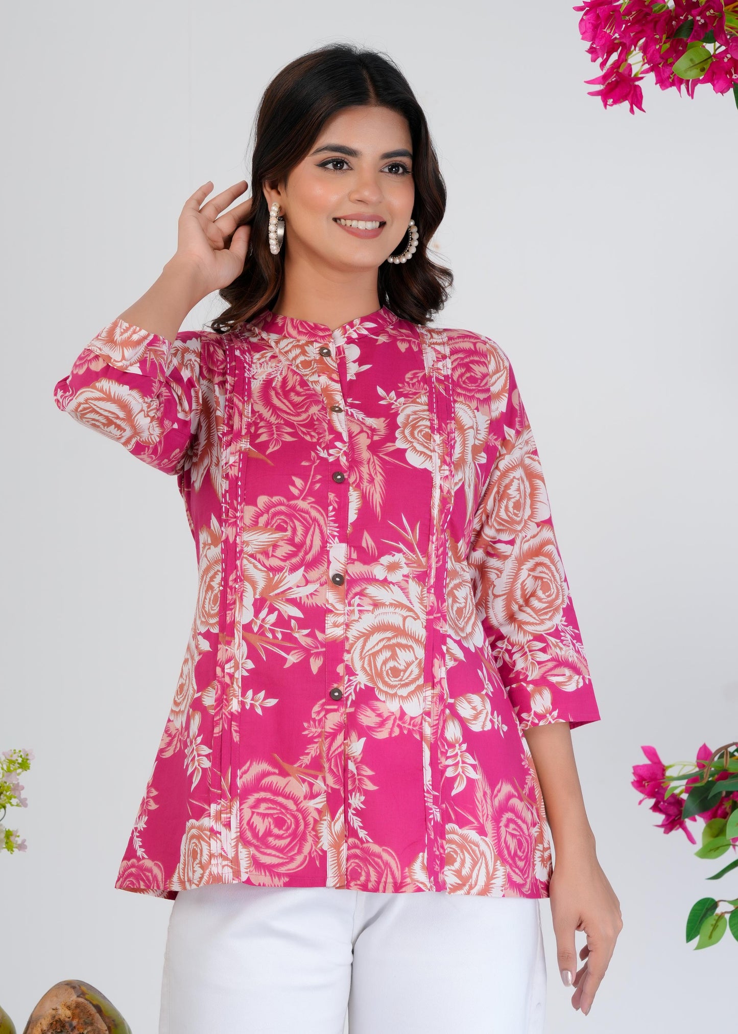 Cotton Printed Regular Pink Top