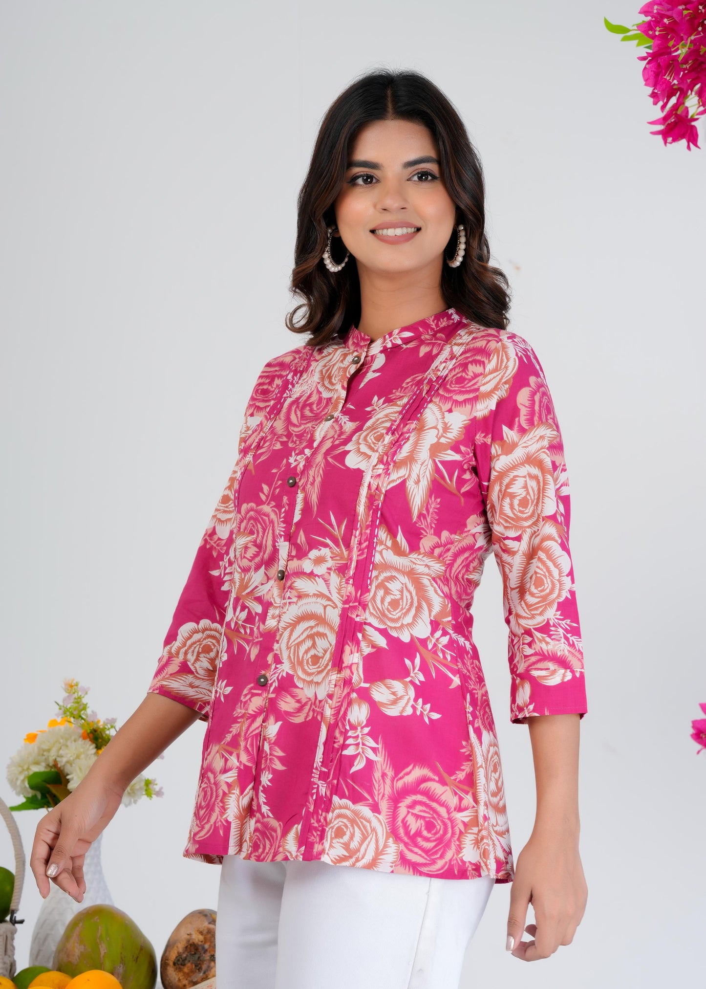 Cotton Printed Regular Pink Top