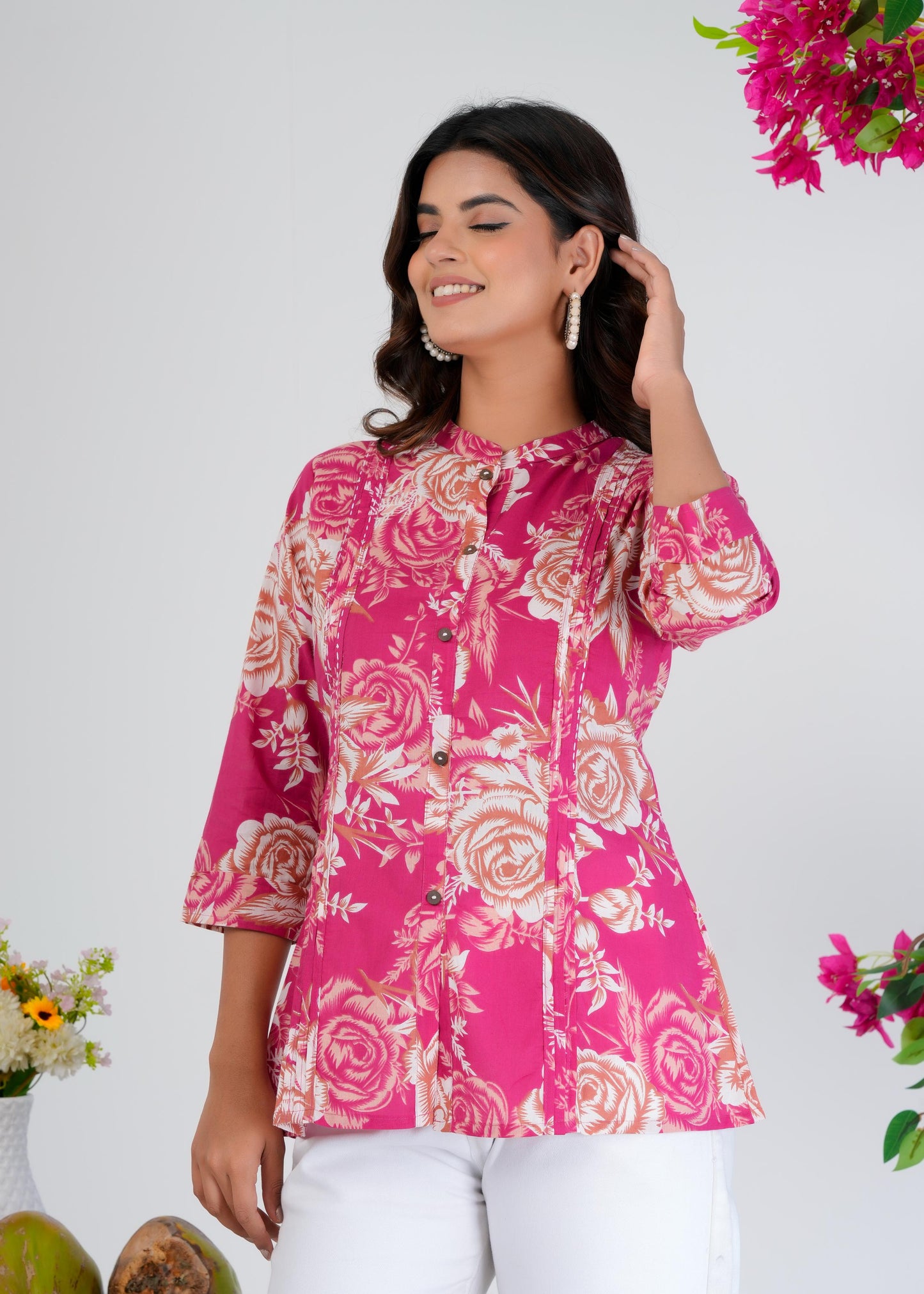 Cotton Printed Regular Pink Top