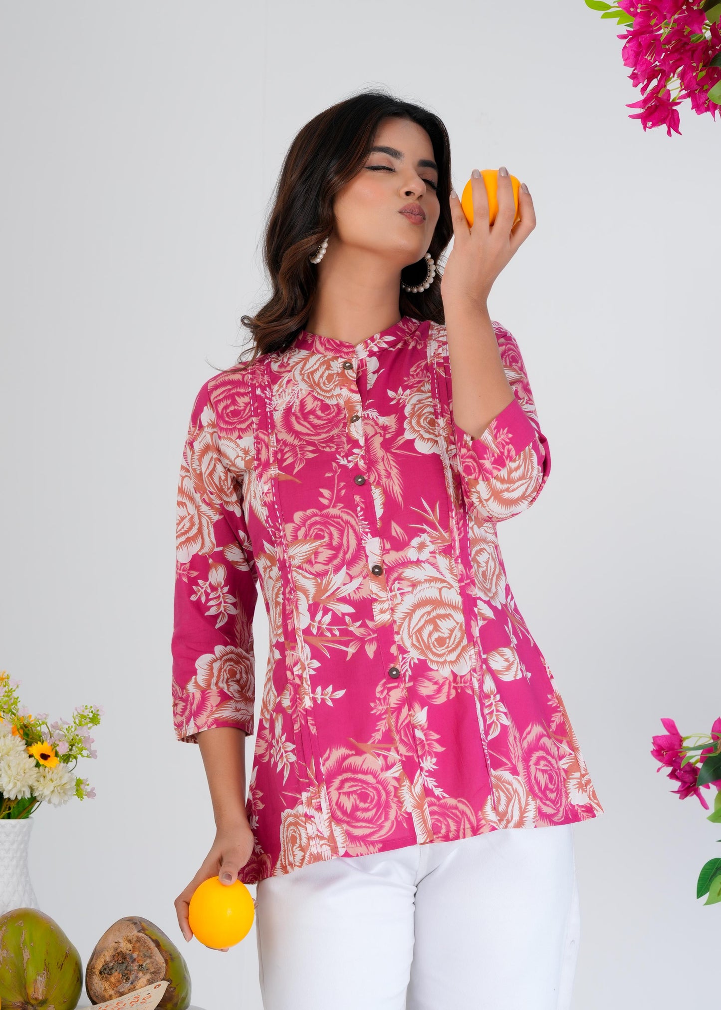 Cotton Printed Regular Pink Top