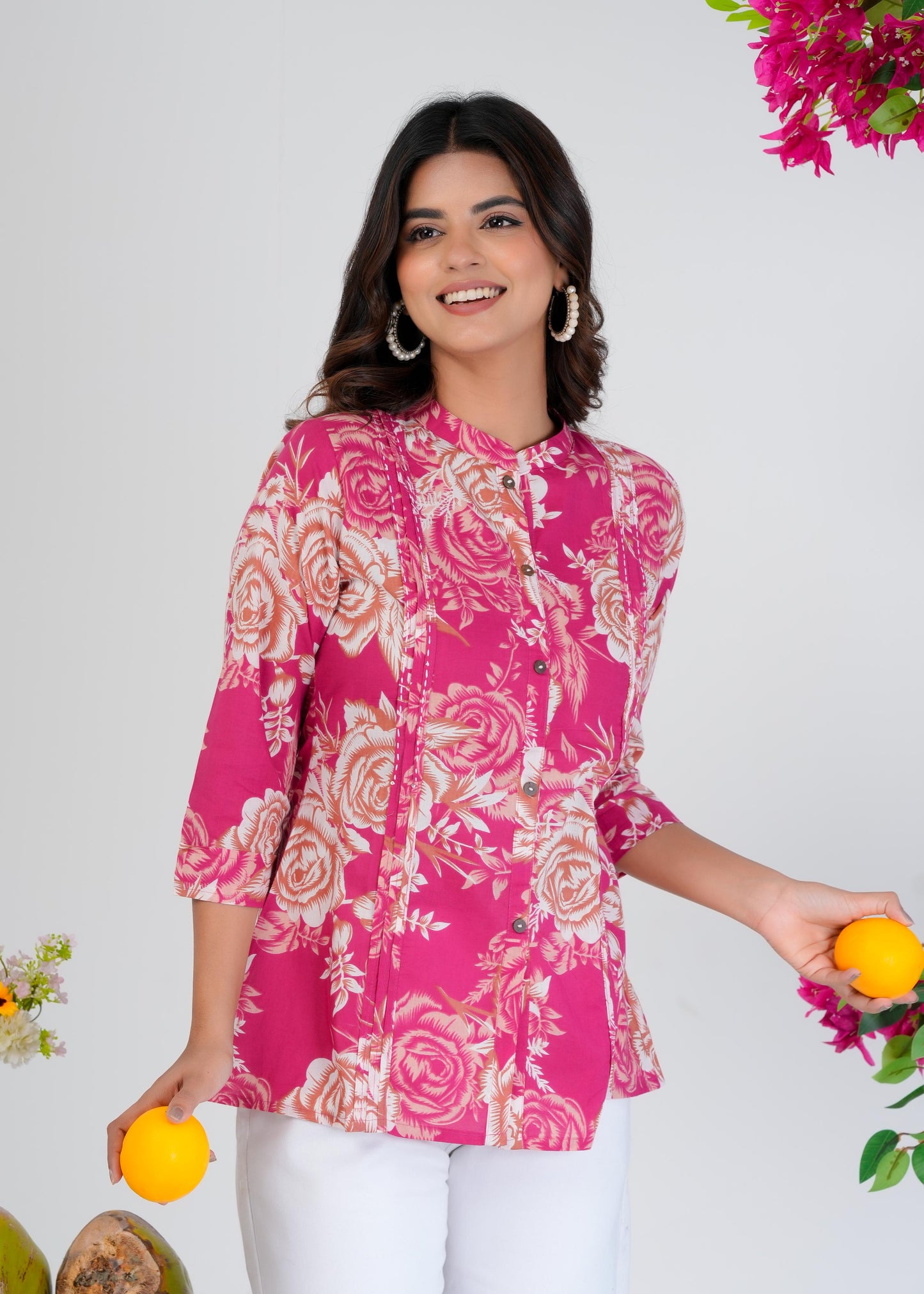Cotton Printed Regular Pink Top
