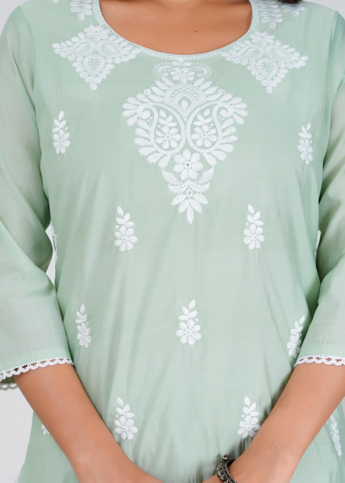 Cotton Embroidered Straight Green Kurta Set With Dupatta