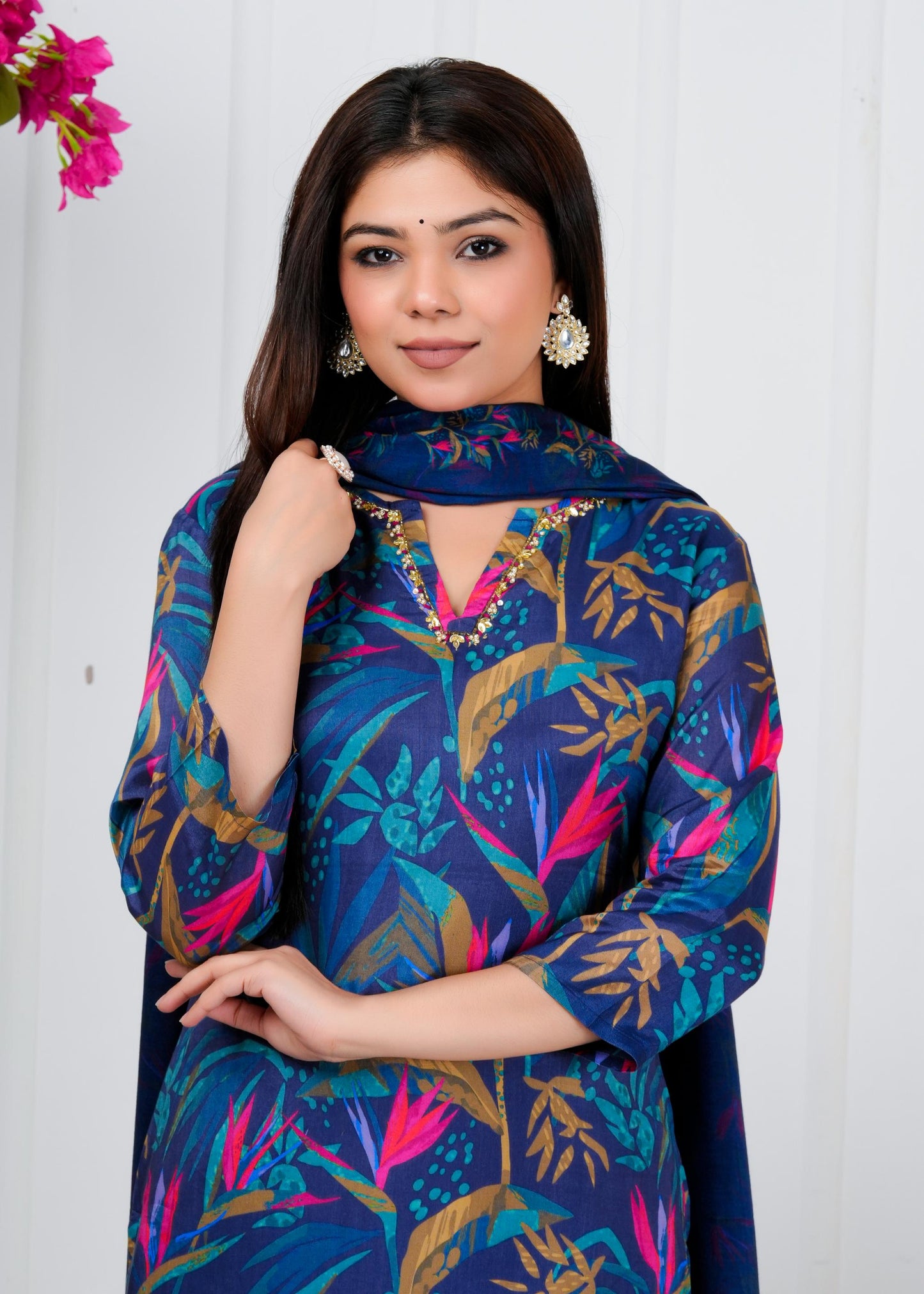 Cotton Floral Printed Straight Kurta Set With Dupatta