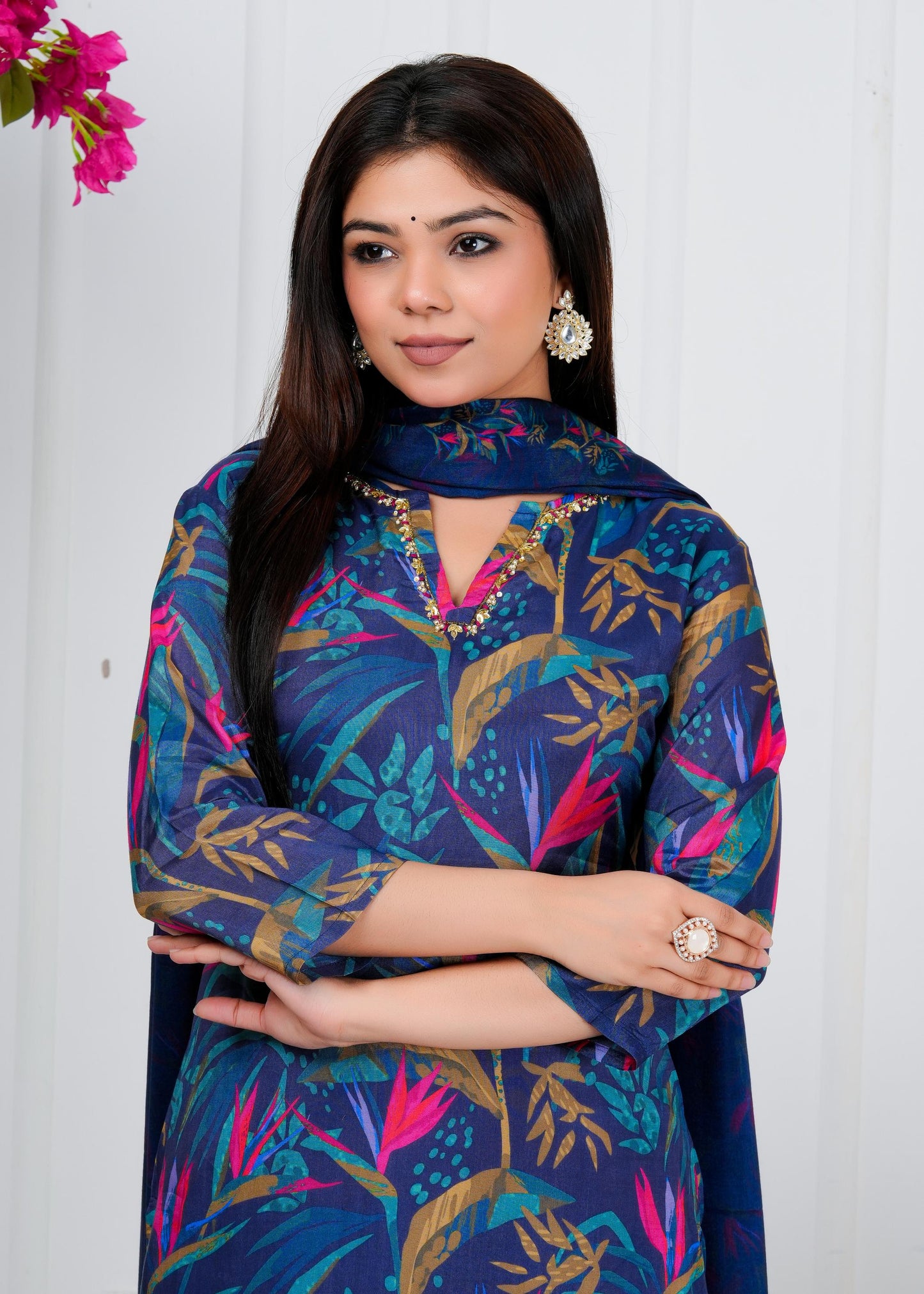 Cotton Floral Printed Straight Kurta Set With Dupatta