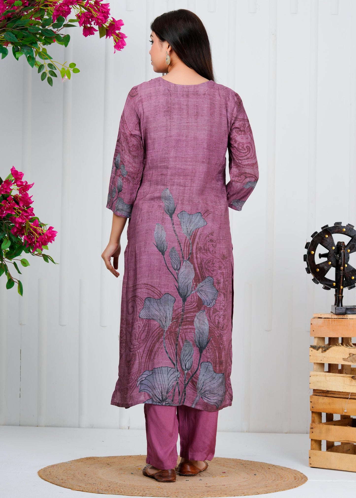 Cotton Floral Printed Straight Kurta Set With Dupatta