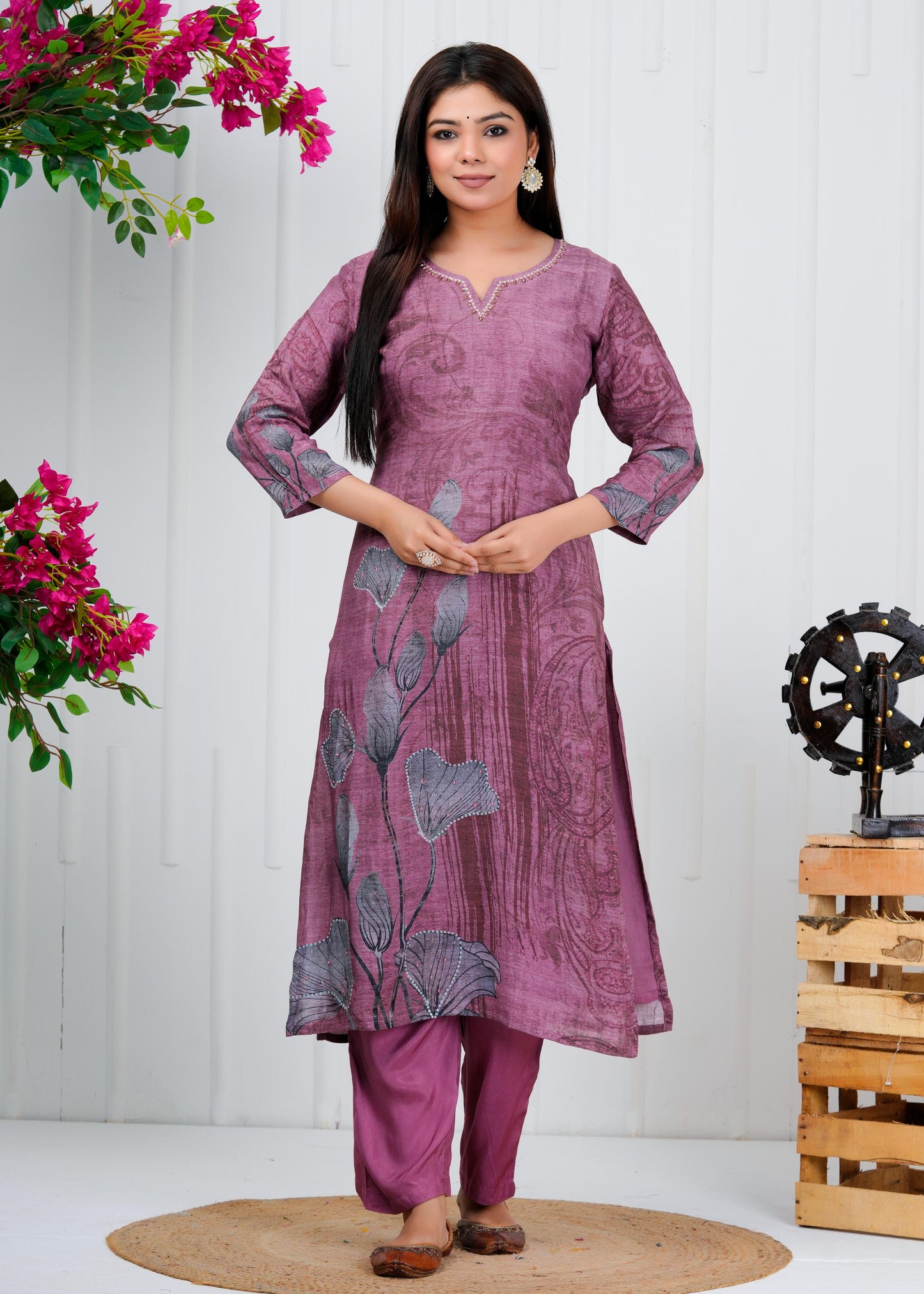 Cotton Floral Printed Straight Kurta Set With Dupatta