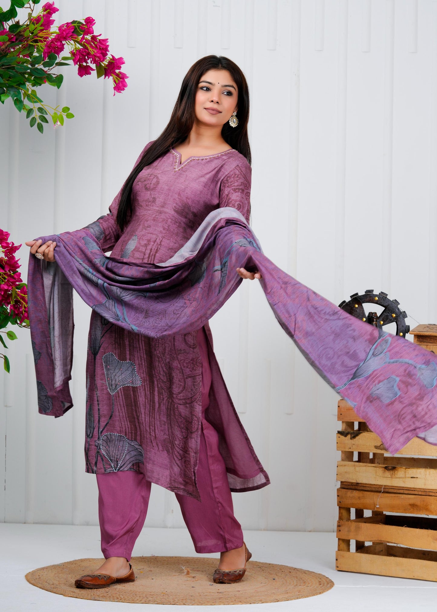 Cotton Floral Printed Straight Kurta Set With Dupatta