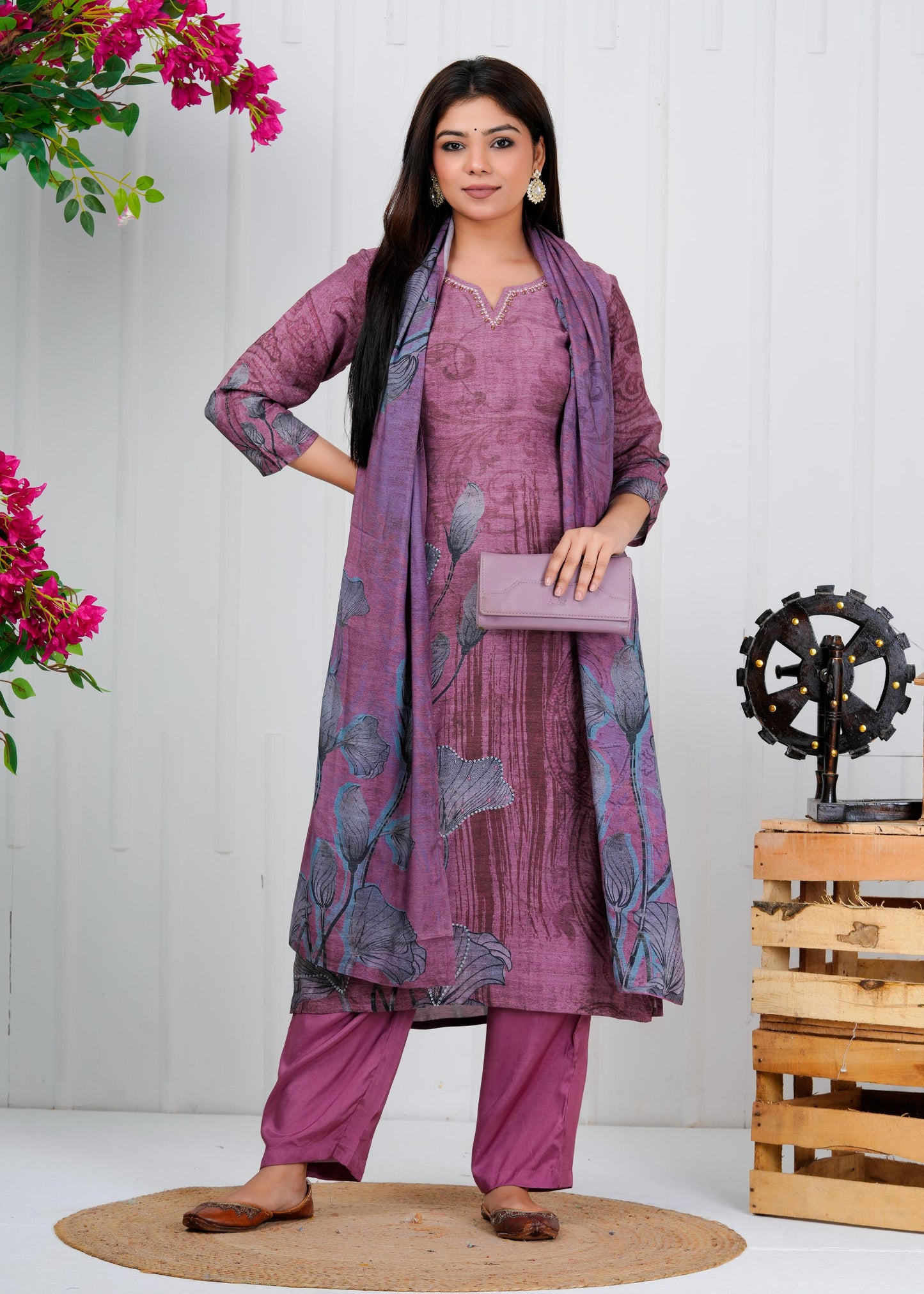 Cotton Floral Printed Straight Kurta Set With Dupatta